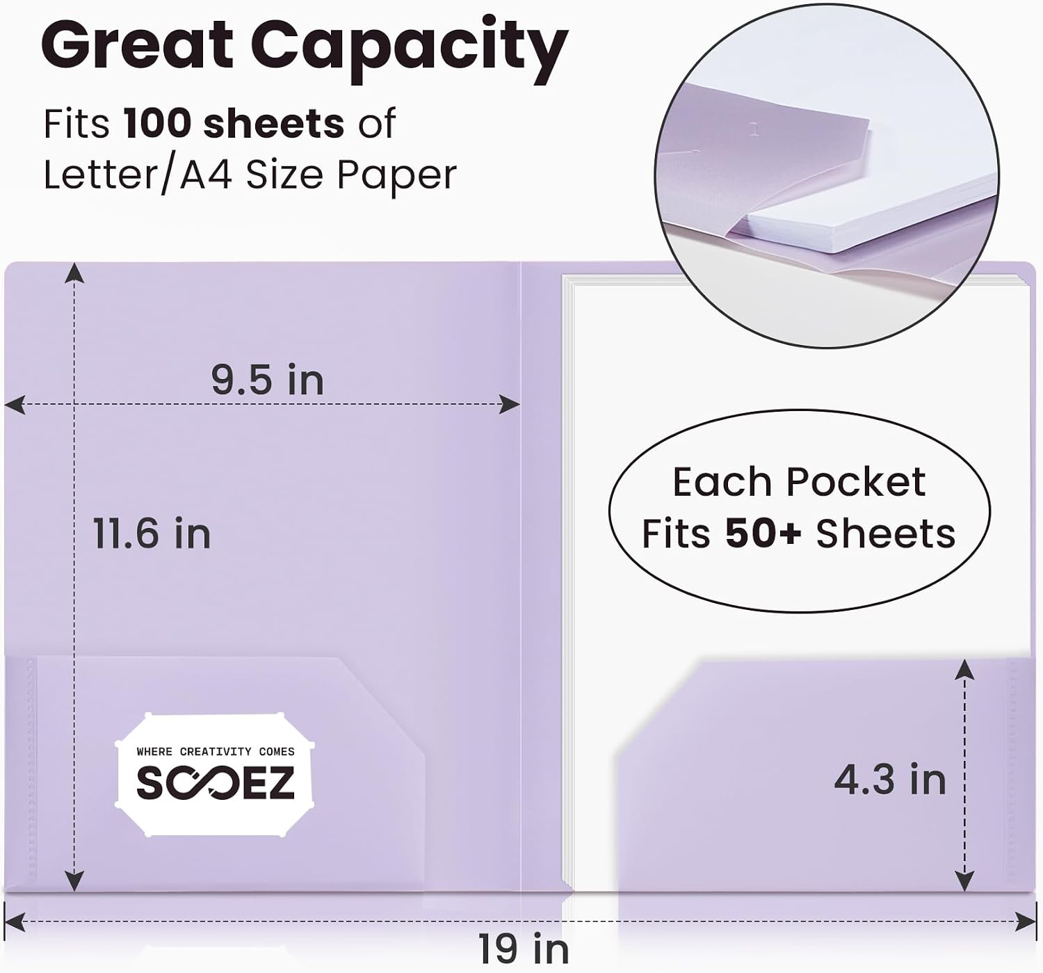 Detalle de Sooez 7-Pack Plastic Pocket Folders, Pastel Colors, Two Pockets, Letter Size
