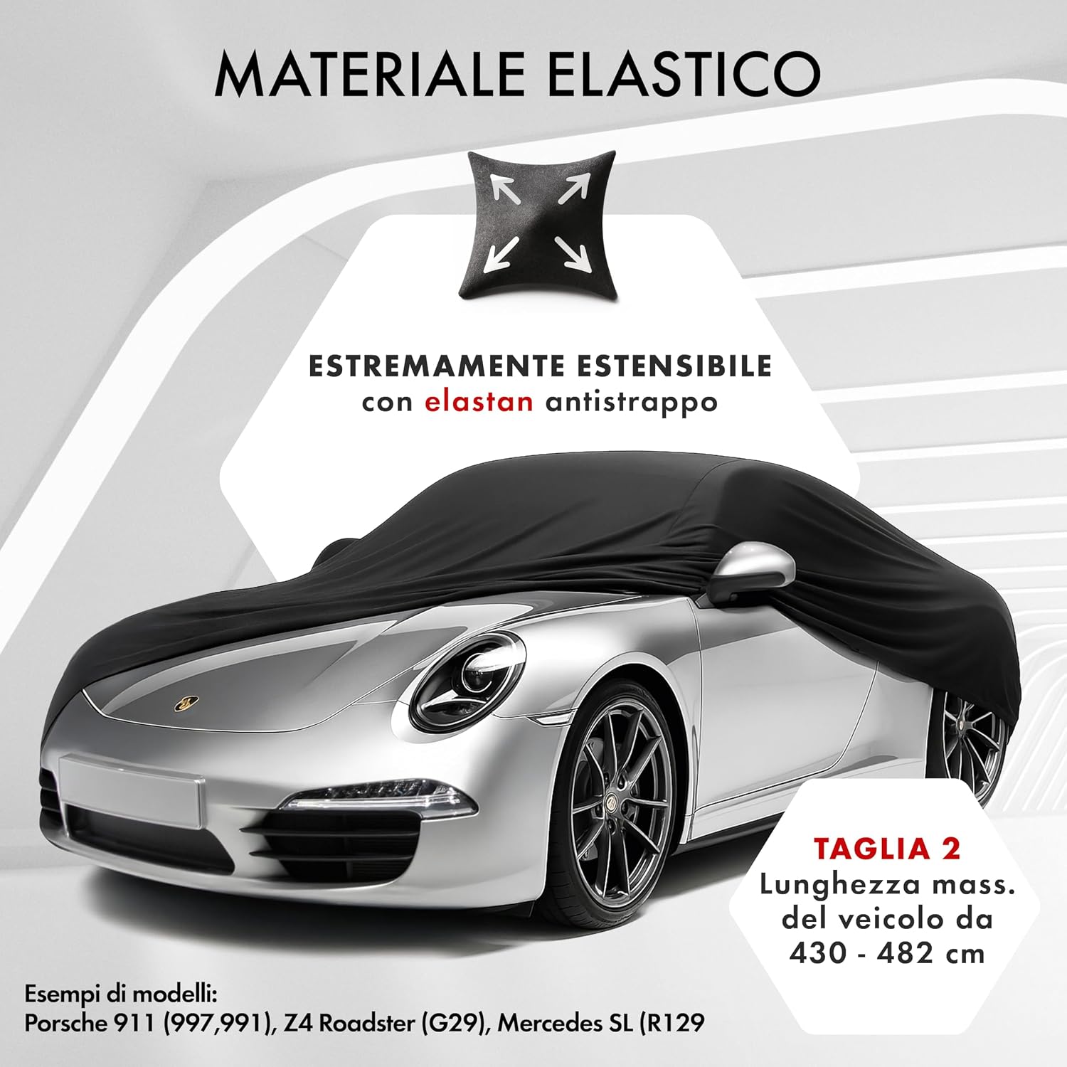 Detalle 2 de WALSER Premium Telo Copriauto da Interno Stretch Plus Elasticizzato e Antipolvere (Misura 2) Nero