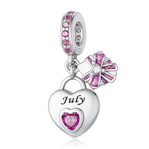 Detalle de HappyStar Dije de piedra de nacimiento en forma de corazón de plata 925 (July) para pulseras y collares