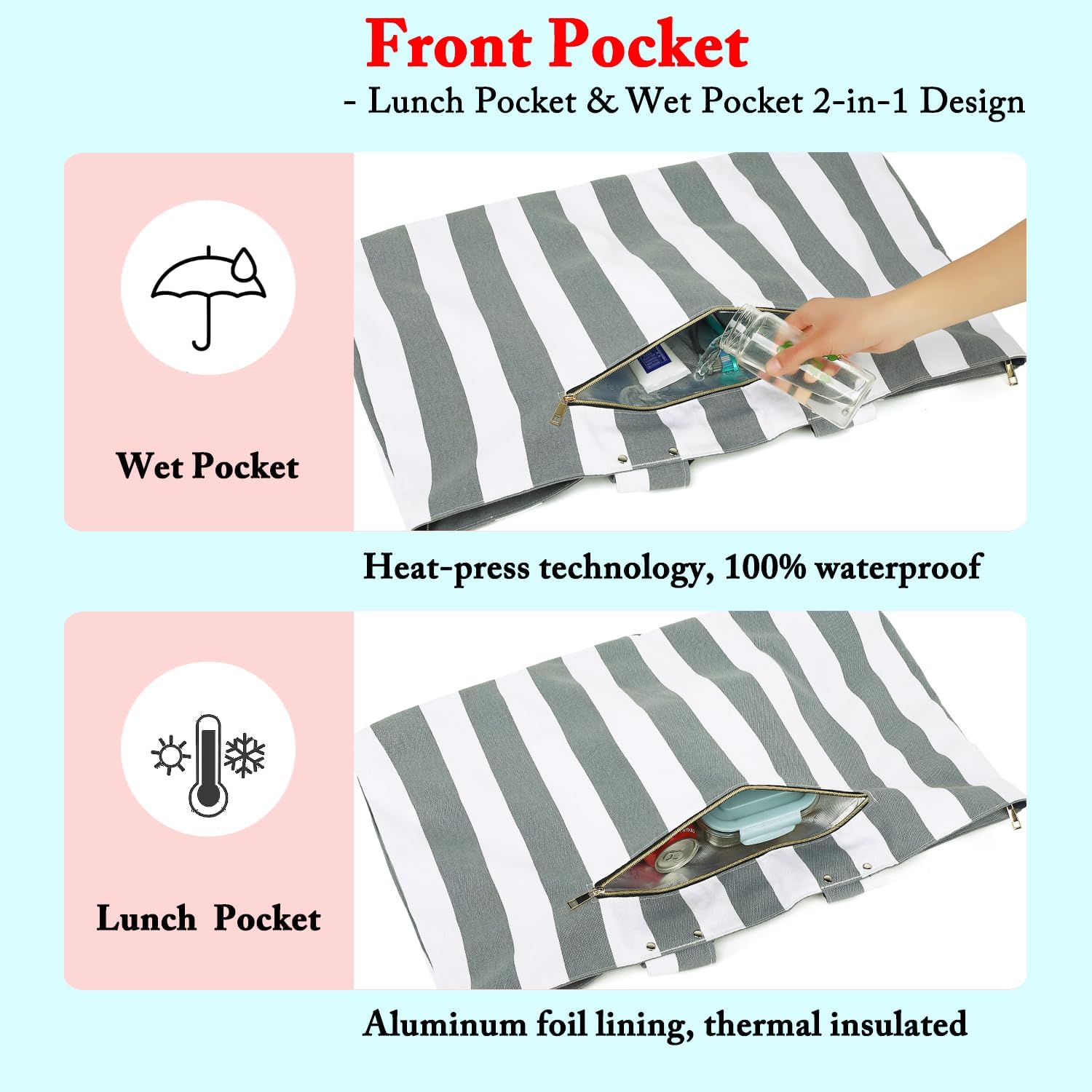 Thumbnail 2 de Fammart Beach Bags Waterproof Sandproof: Large Canvas Tote with Wet Pocket