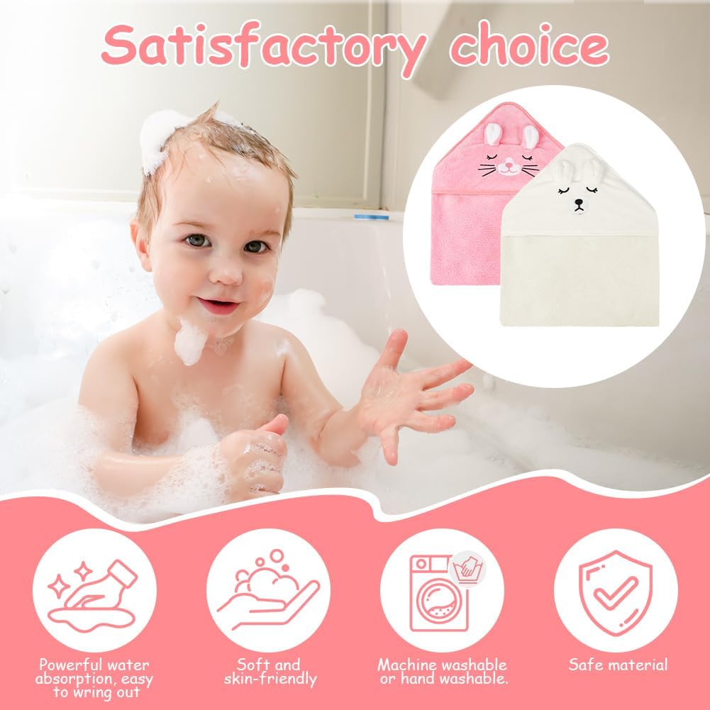Detalle 2 de Aolso – Set di 2 asciugamani con cappuccio 80x80 cm per neonati e bambini (0–3 anni) bianco/rosa