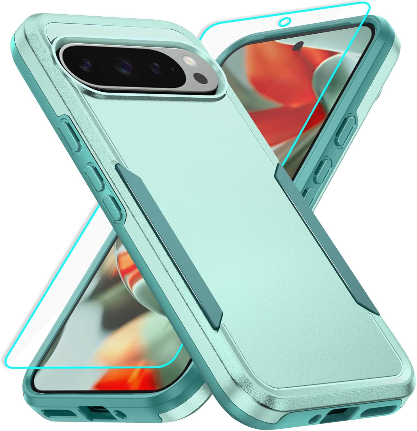 Detalle de Jihucase for Google Pixel 9 Pro XL Case with Screen Protector (Green) – heavy-duty double-layer cover