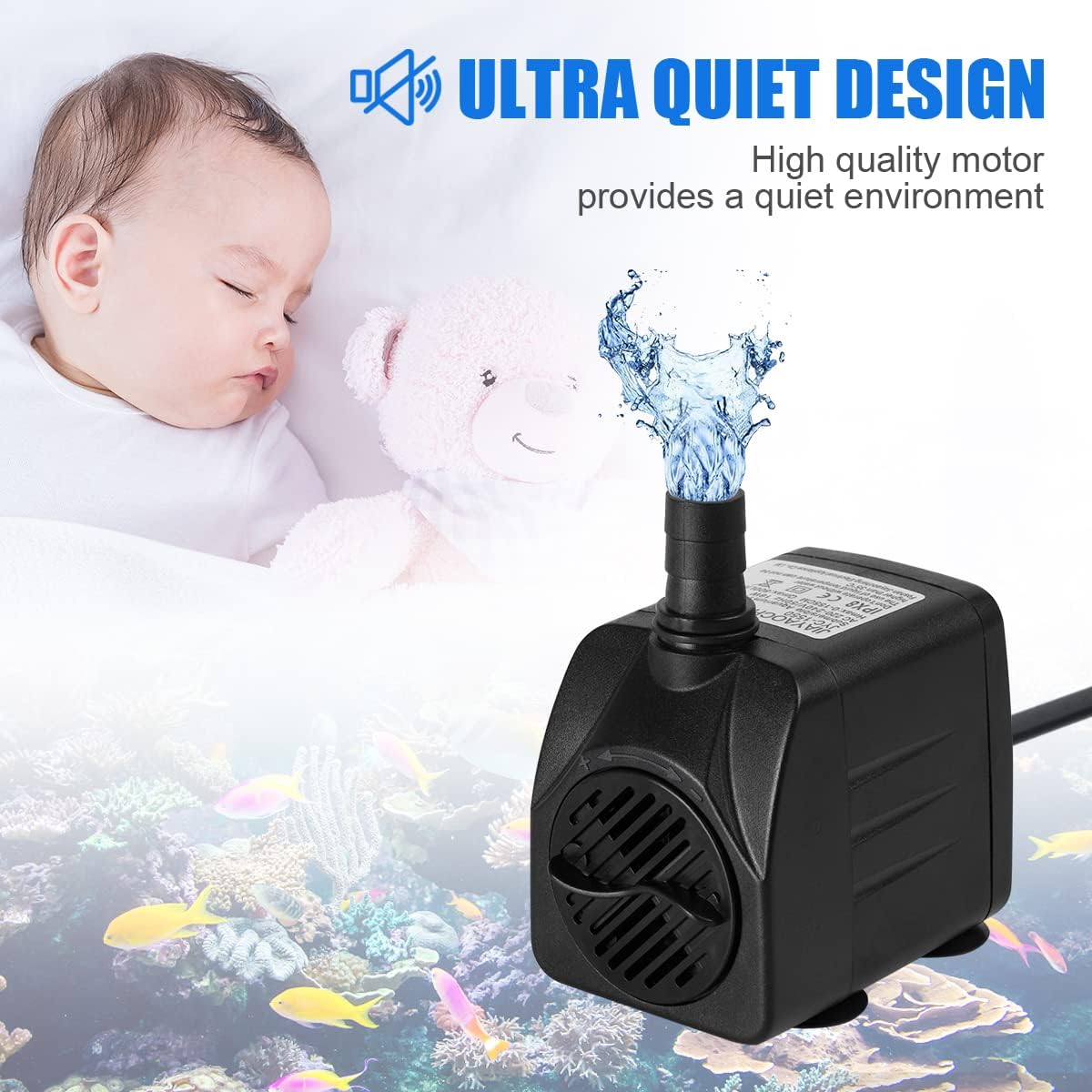 Thumbnail 2 de Flintronic Aquariumpumpe mit 16 W, 800 l/h und Trockenlaufschutz (mit 2 Düsen, 1,4 m Kabel)