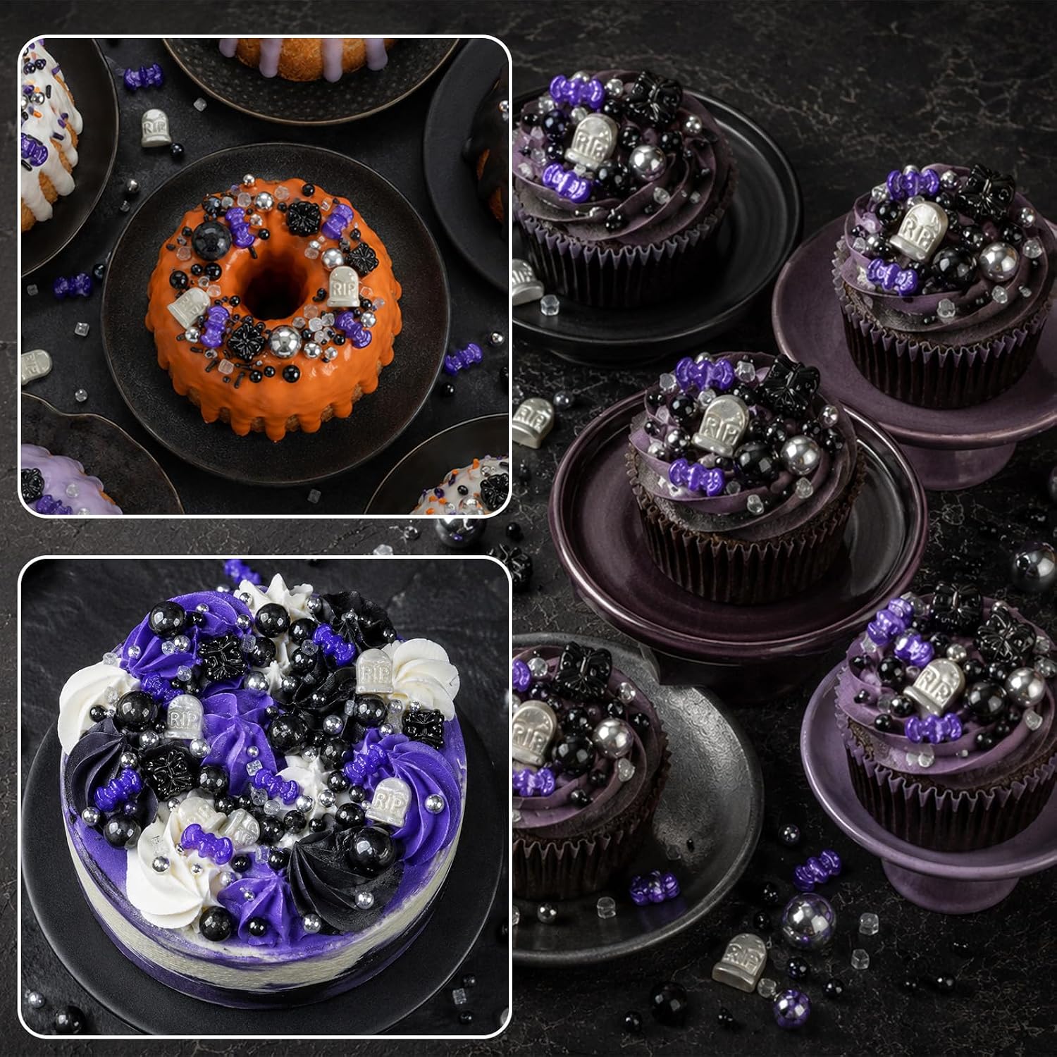 Detalle 2 de Twisweet Halloween Sprinkles, 130g Edible Tombstone Mix with Bats and Spiders