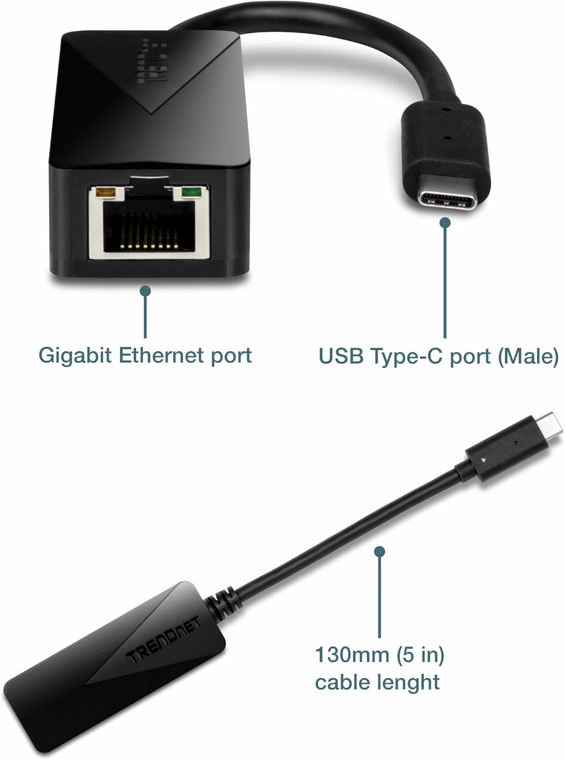 Detalle de TRENDnet TUC-ETG USB-C to Gigabit Ethernet Adapter (Windows, Mac, Nintendo Switch) — USB-C to 1 Gbps wired LAN