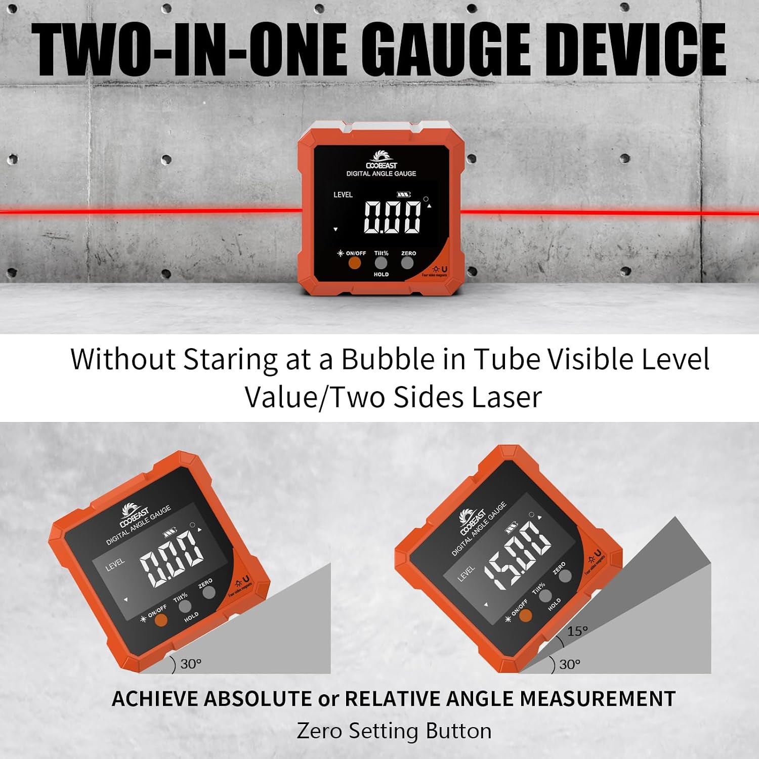 Detalle 2 de coobeast 5341 Digital Angle Finder with Dual Lasers, Four-Side Magnets
