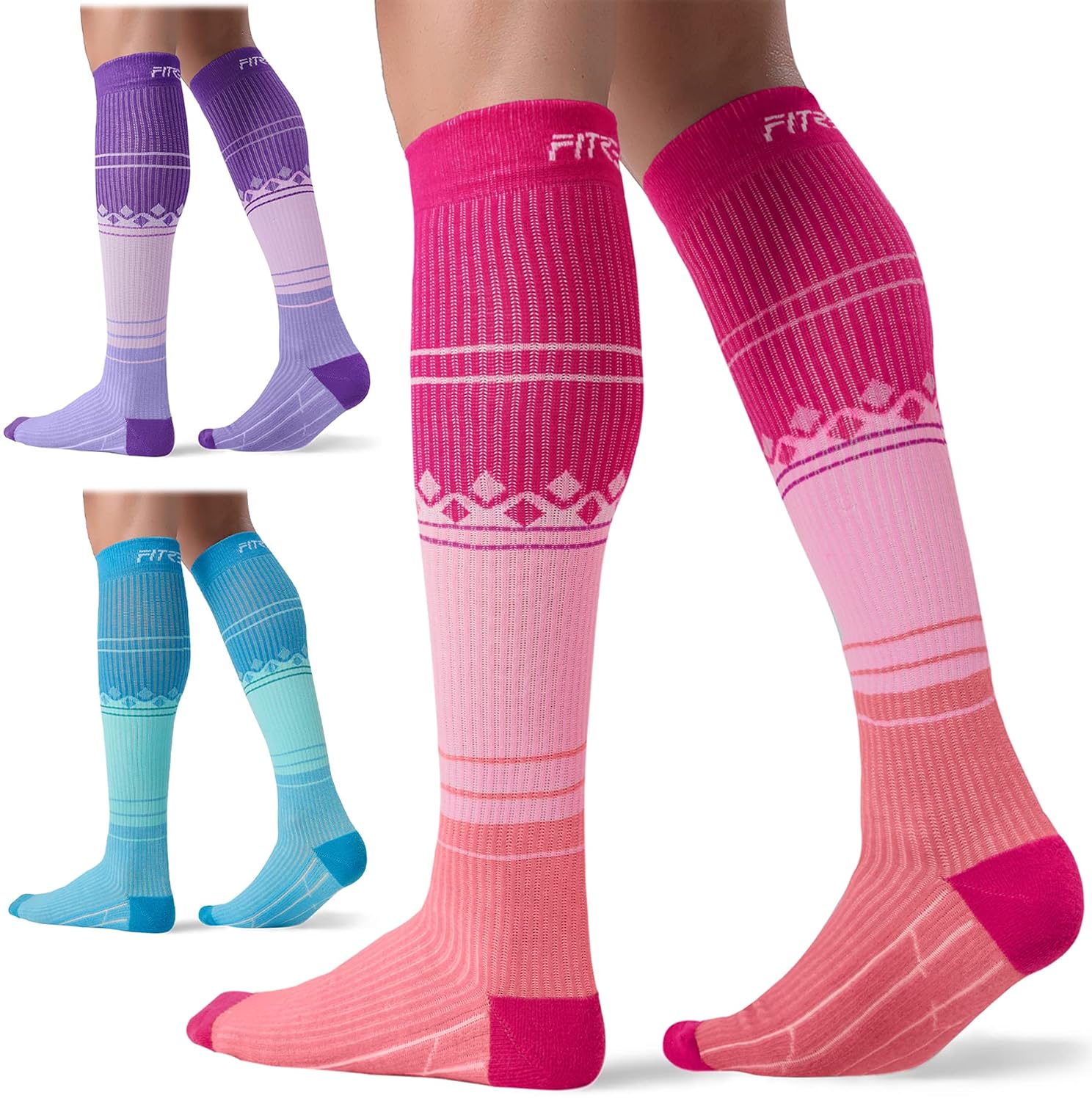 Detalle de FITRELL Compression Socks for Women and Men, 20-30mmHg, Knee-High, 3 Pairs