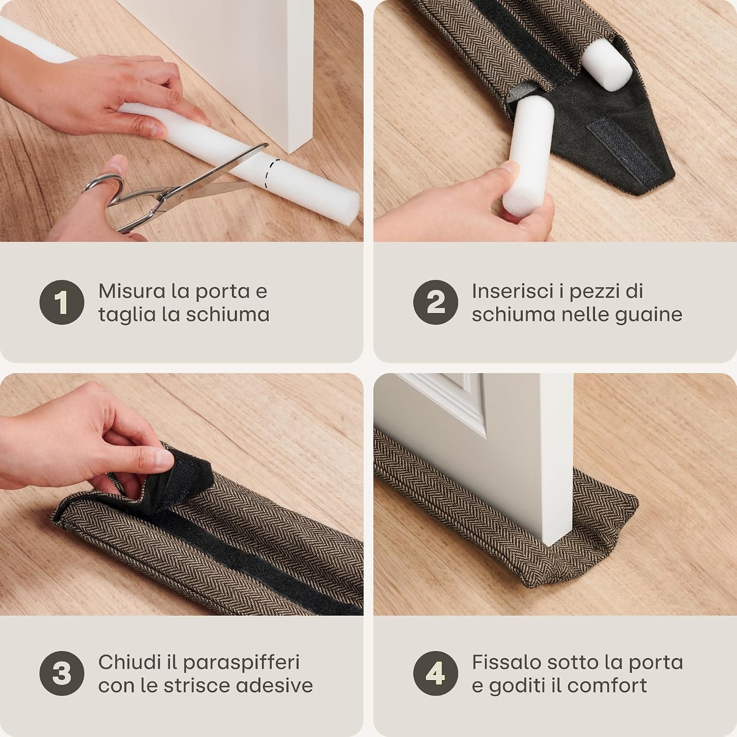 Thumbnail 3 de Paraspifferi per porte 70-100 cm - Tessuto lavabile, risparmio energetico - Marrone