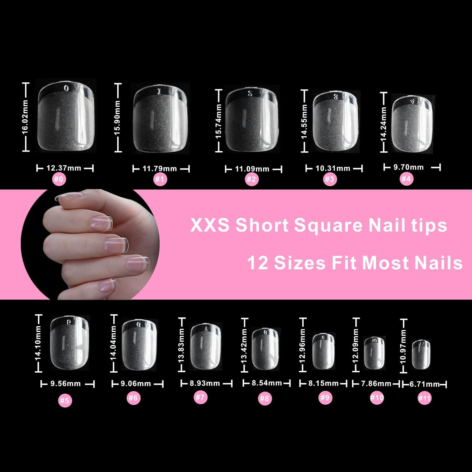 Thumbnail 5 de 552 Pezzi Tip Unghie Corte Quadrato Full Cover 12 Taglie