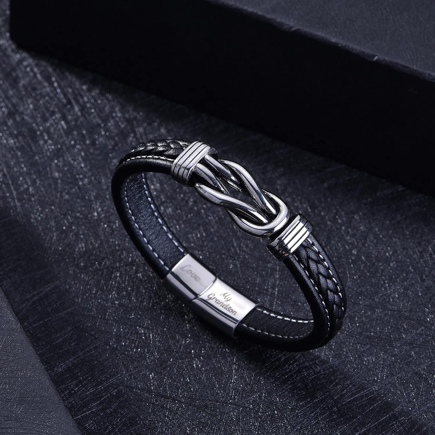 Thumbnail 5 de To My Grandson leather bracelet with engraving and stainless steel clasp – braided gift for Christmas, birthdays and more