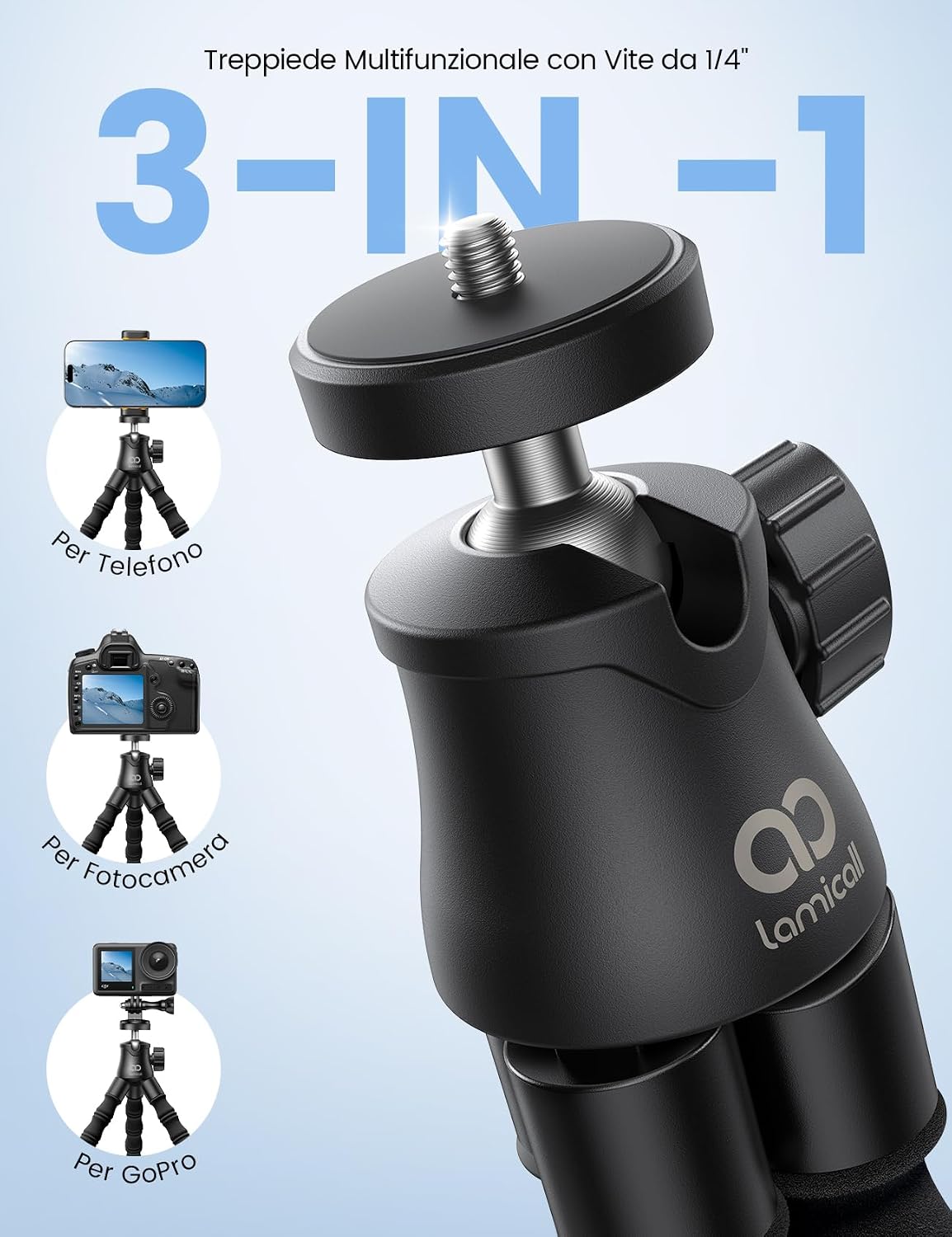 Thumbnail 1 de Lamicall Treppiede Smartphone ultraleggero: versatilità, rotazione a 360° e telecomando wireless