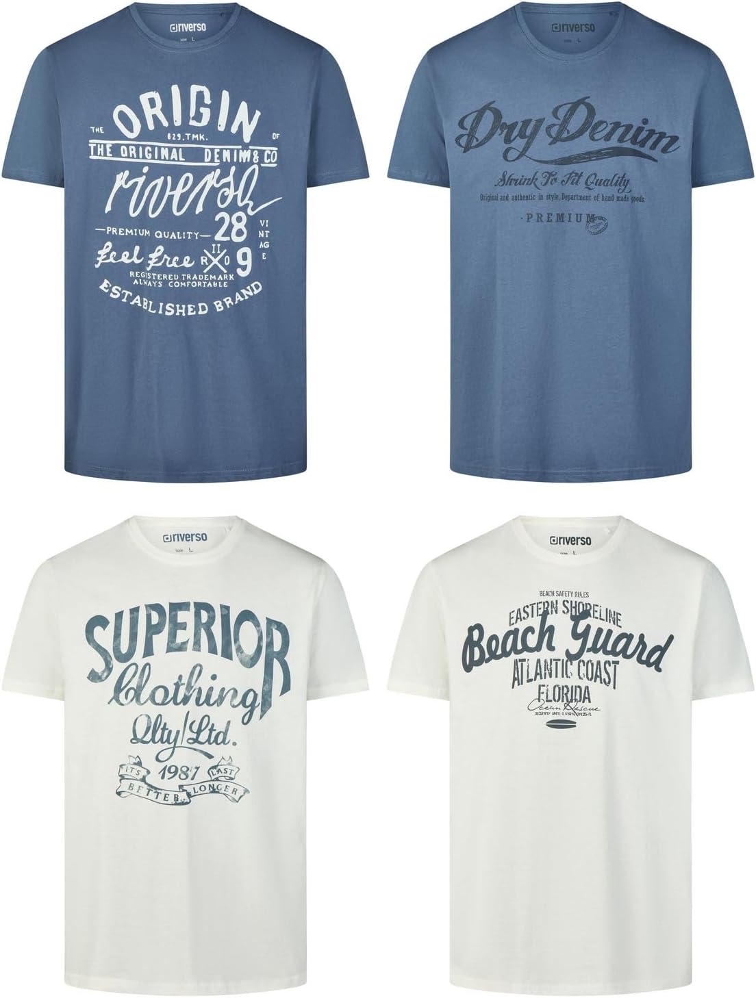 Detalle de Riverso T-Shirt Herren – Regular Fit 4er Pack aus Baumwolle, Rundhals, Sommer-Prints