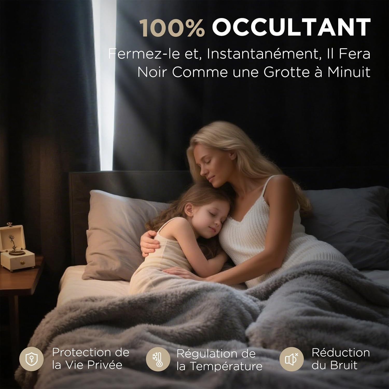 Thumbnail 2 de Joydeco rideaux occultants thermiques 2 panneaux 140x240 cm gris blanc à œillets