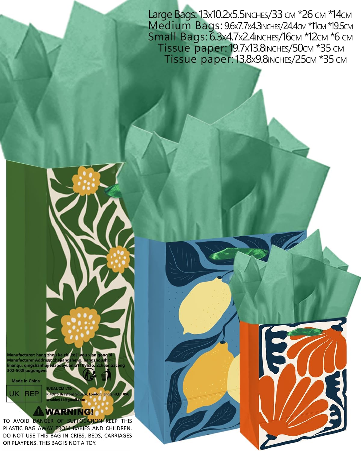 Thumbnail 4 de Gcardist Clash Flowers Gift Bags with Tissue Paper – 10 Pack (2 Large, 4 Medium, 4 Small)