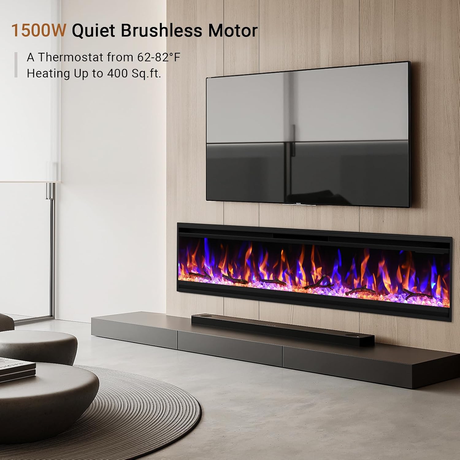 Detalle de Feelcoo 60-Inch Electric Fireplace with 4.3-Inch Frame, Remote and Adjustable Flames