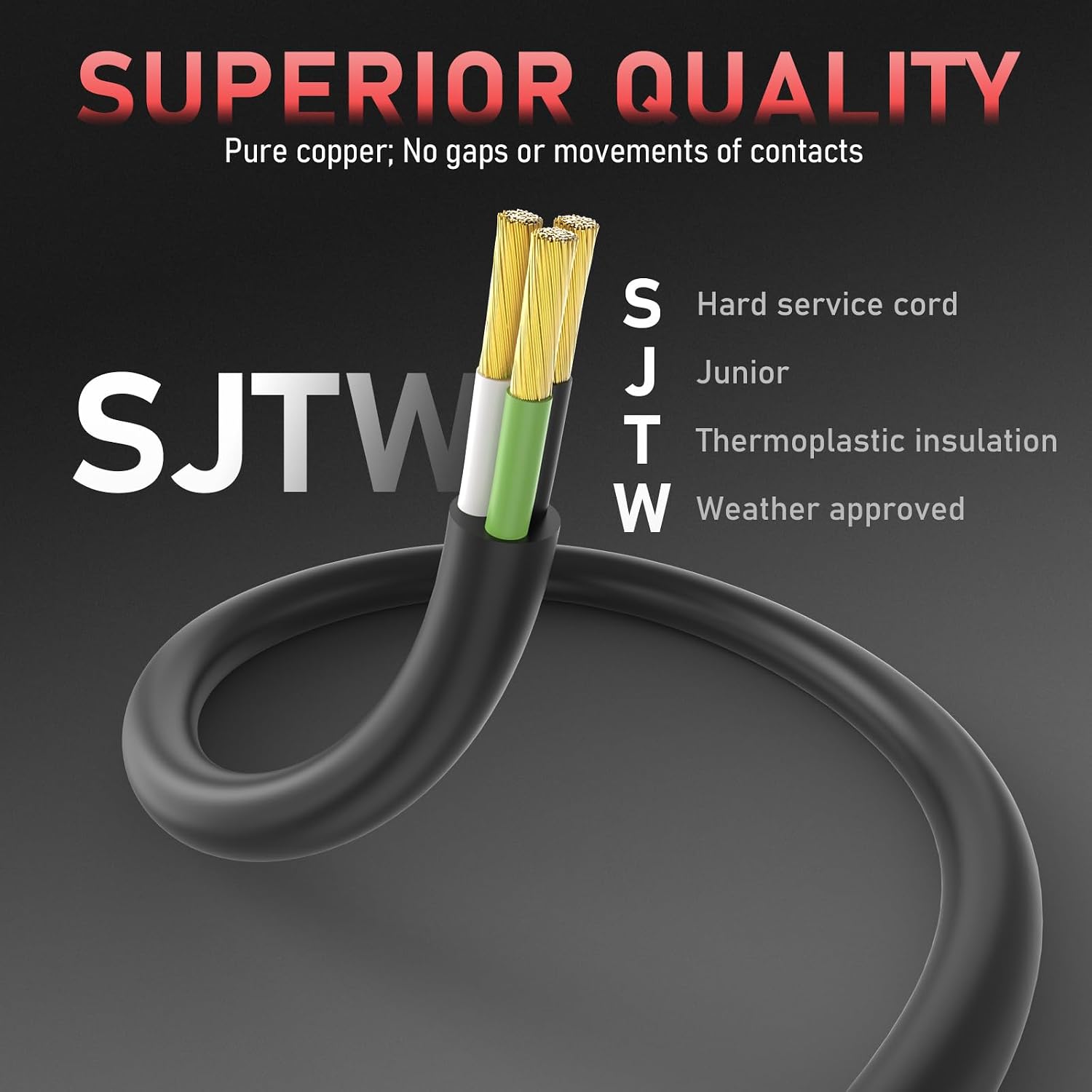Detalle 2 de YESWELDER 12AWG-40ft Welder Extension Cord, 40 ft, 12 AWG, 250 V