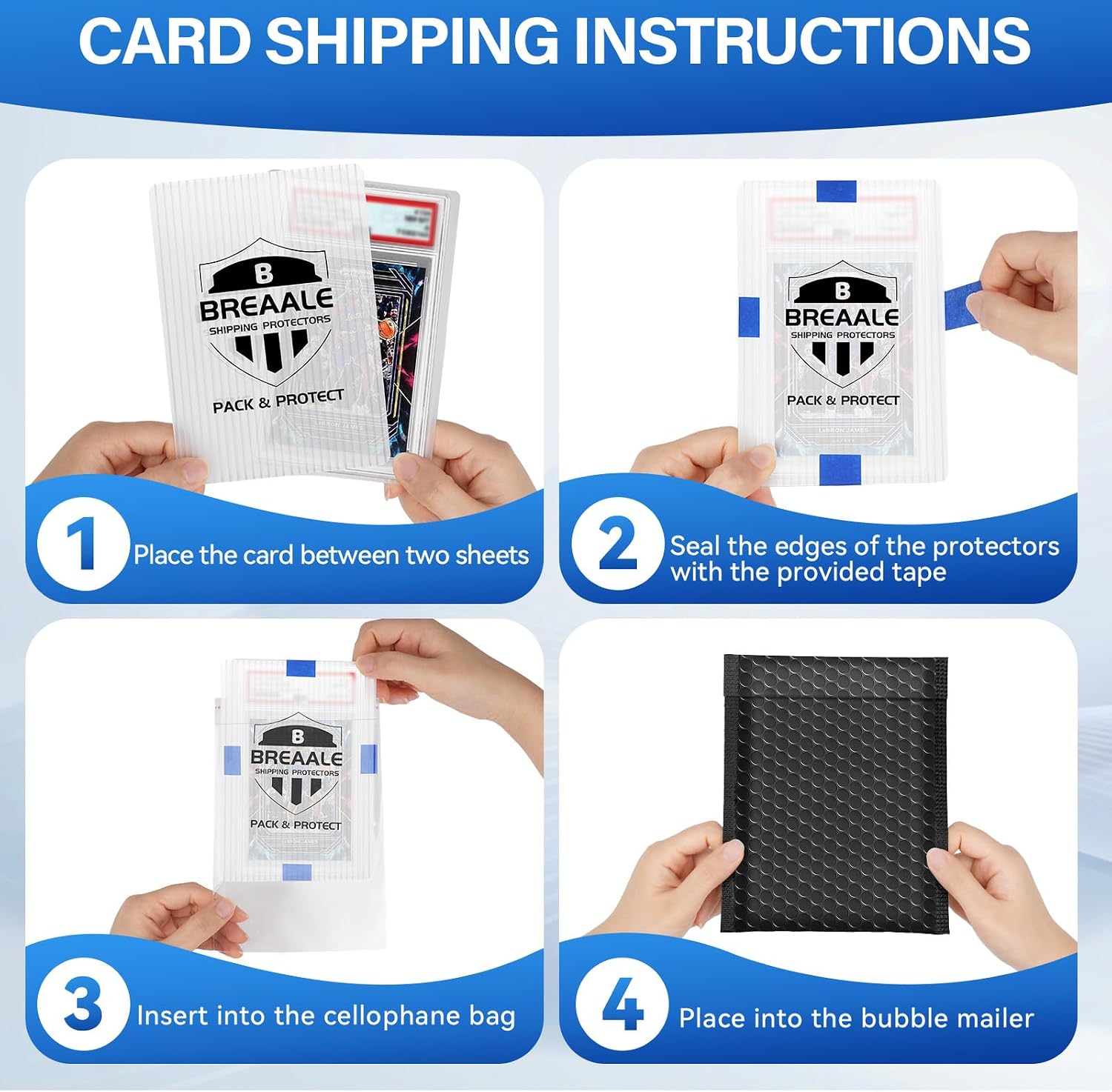 Detalle de Breaale Card Protectors Shipping Kit for Trading Cards, 4 x 6 Protectors