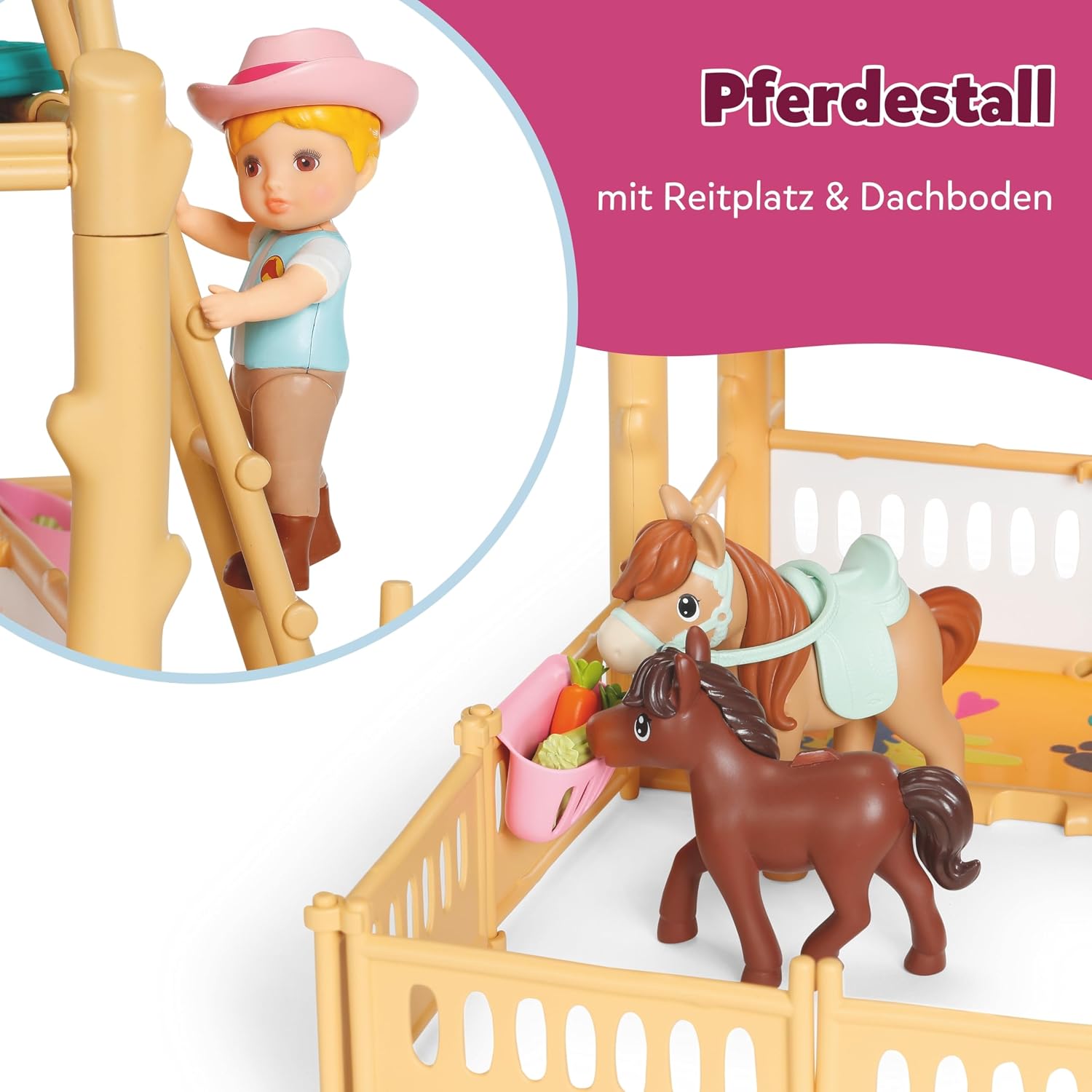 Thumbnail 3 de BABY born Minis Pferdestall-Spielset mit Mini Puppe Jo, 2 Pferden & Zubehör – für Rollenspiele ab 3 Jahren