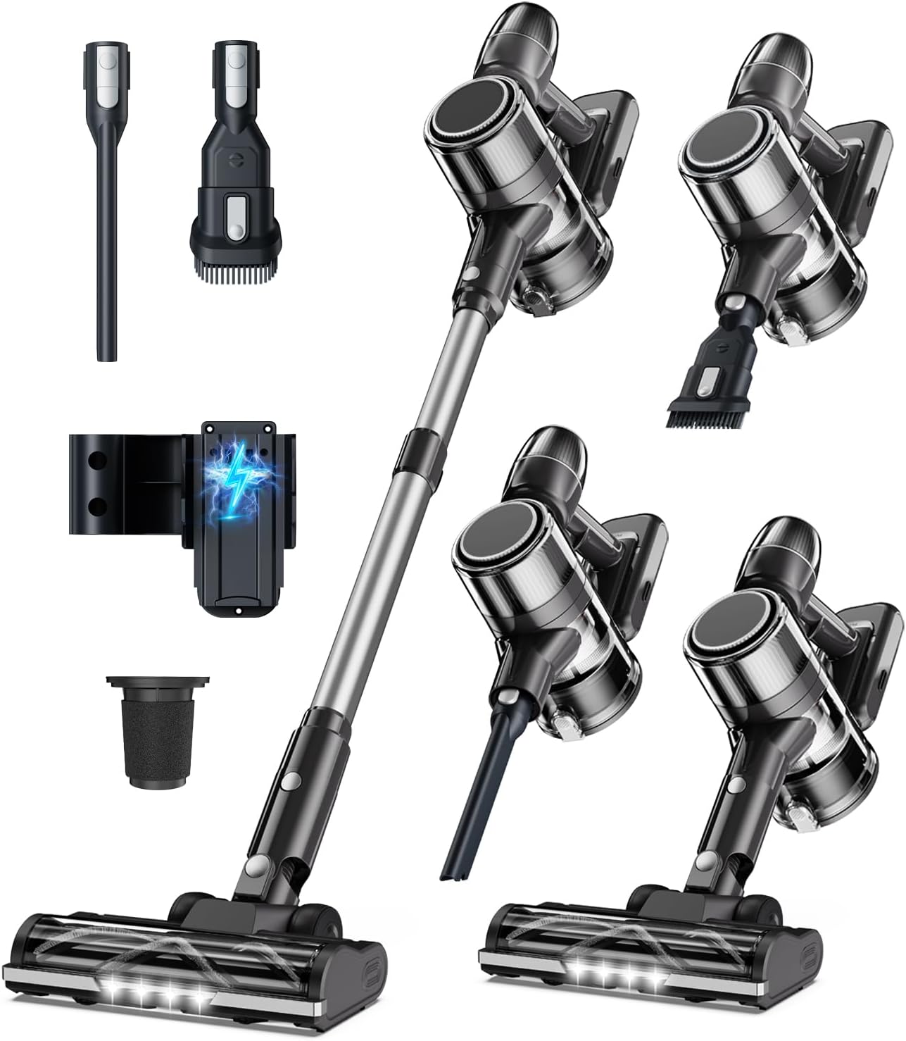 Detalle de Syntecno Akku Staubsauger Kabellos – Kabelloser Stabstaubsauger mit LED, 65‑Minuten Laufzeit und 3 Saugmodi
