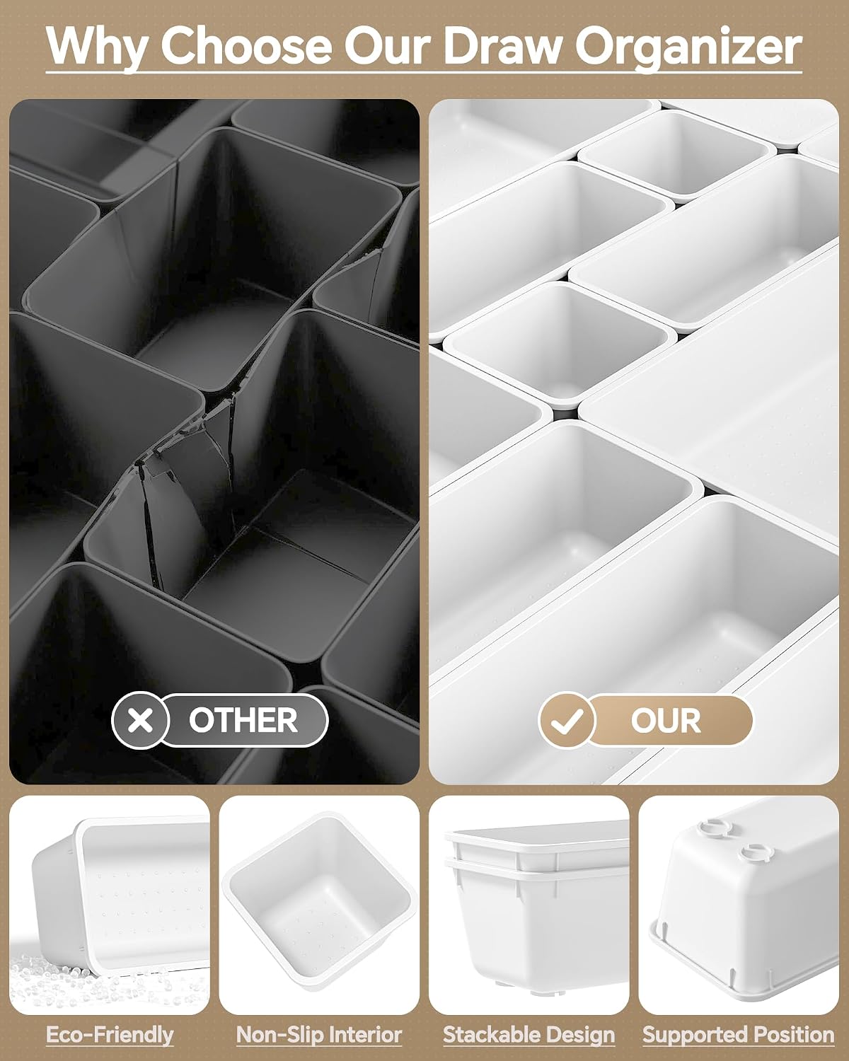 Detalle 1 de KEMETHY Drawer Organizer Set, 25 Pieces