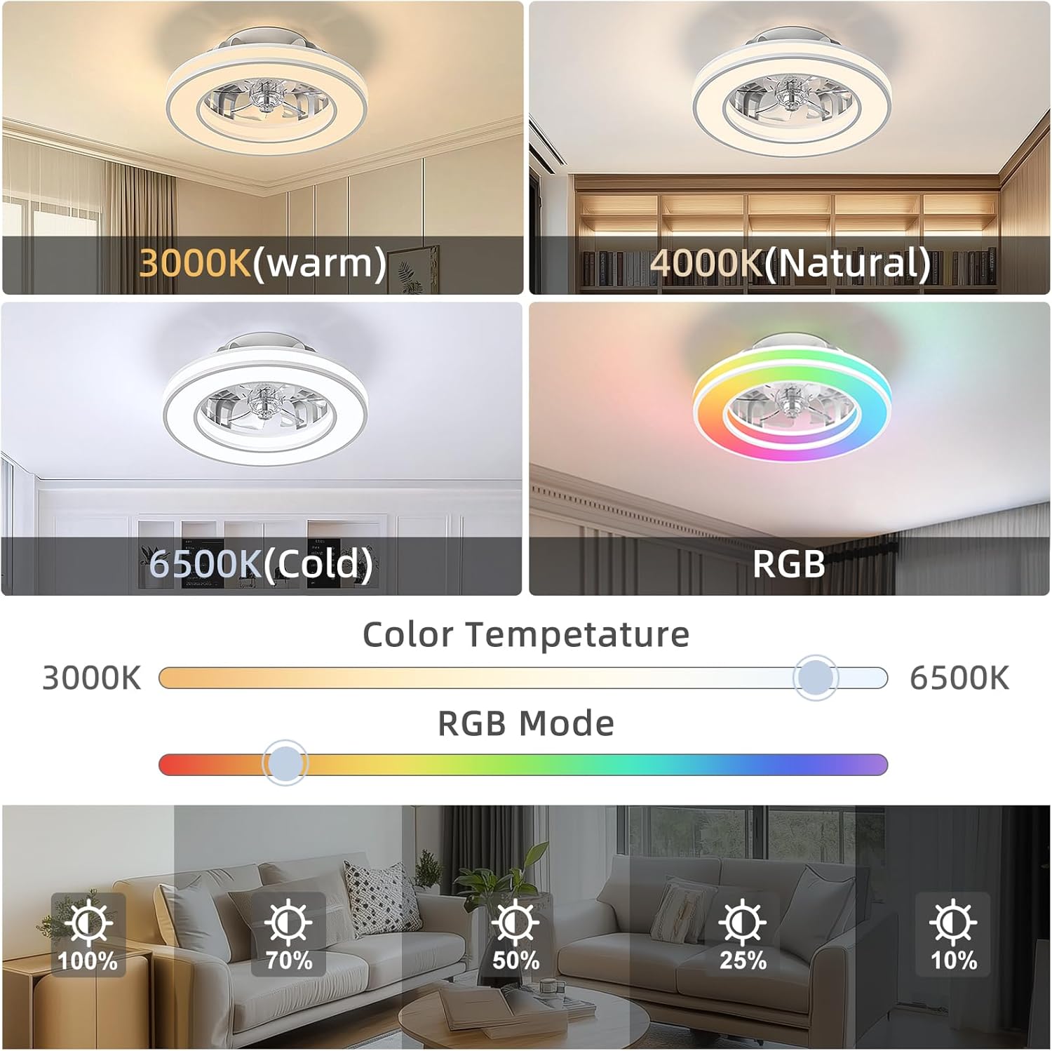 Thumbnail 4 de Ateroll Ceiling Fans with Lights 41.5CM: Quiet, Remote-Controlled LED Ceiling Fan with RGB Lights