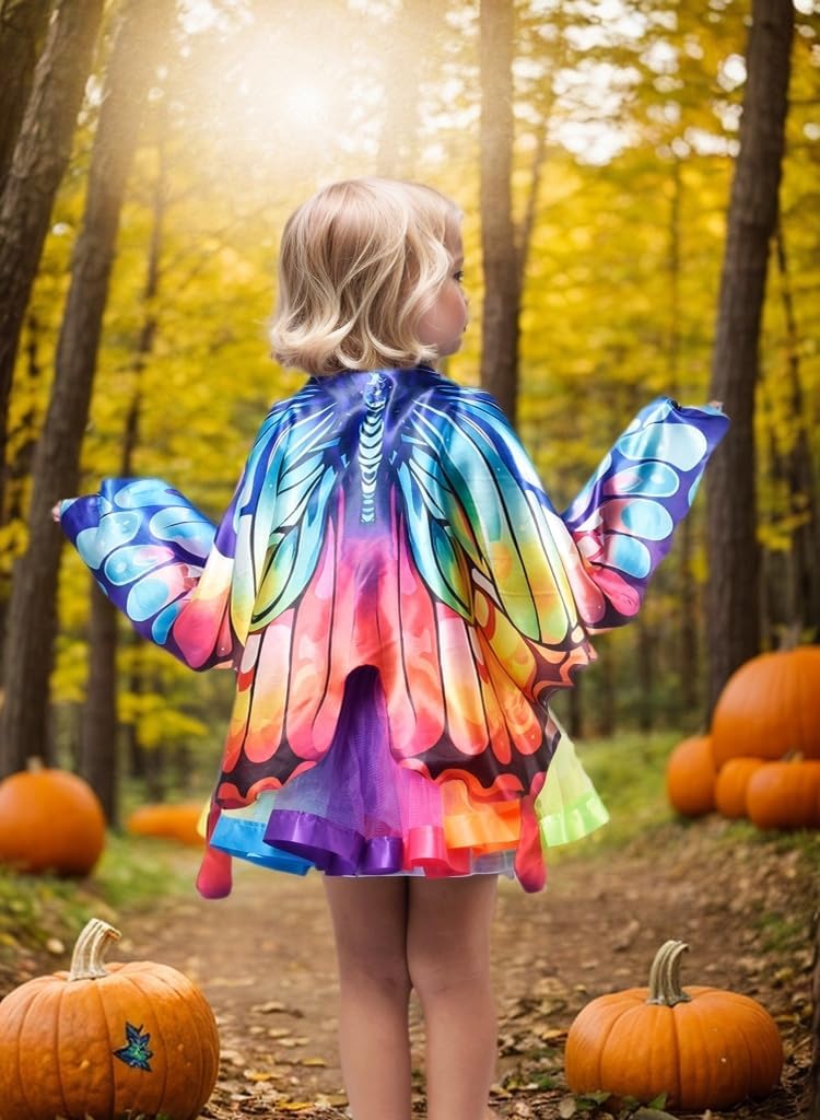 Detalle 2 de Aimeiar Butterfly Costume for Girls with Chiffon Wings and Rainbow Tutu