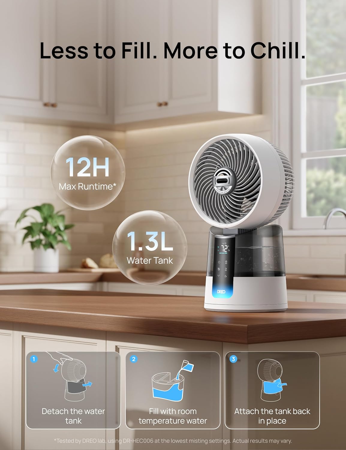 Detalle de DREO TurboCool Misting Fan 516: Ultra-Quiet 5°F Drop Cooling with Omni-Directional Oscillation