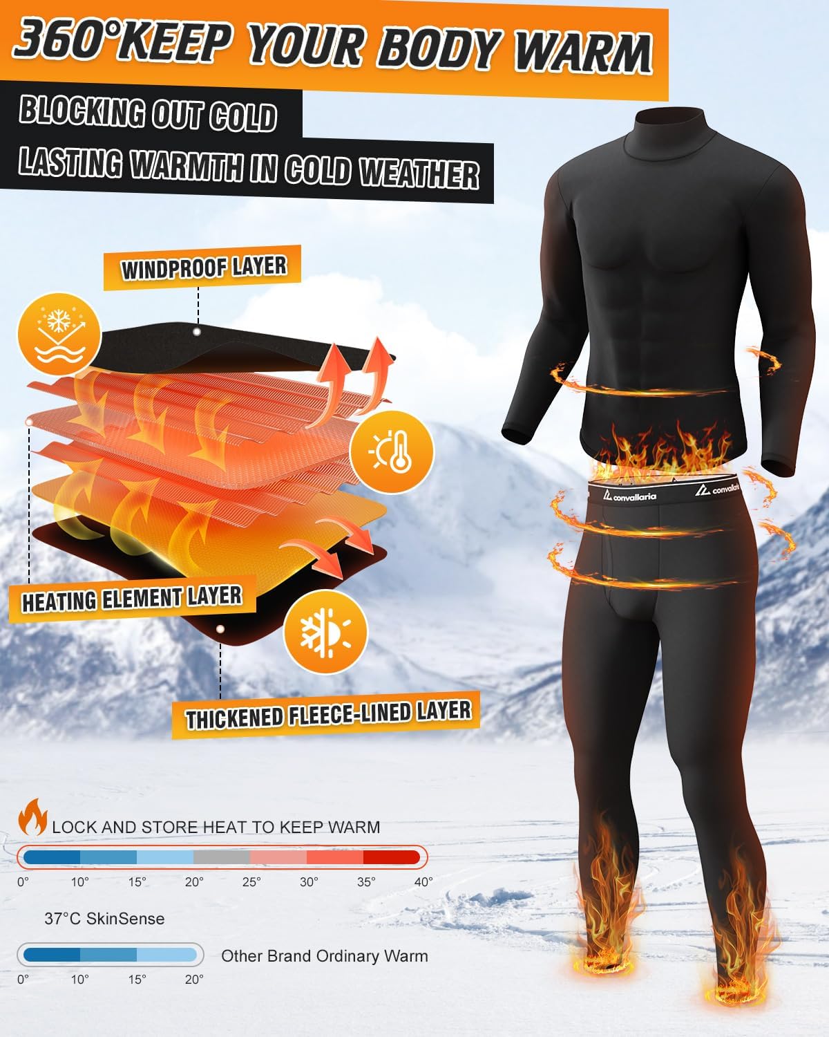 Detalle 2 de CL convallaria Long Johns Thermal Underwear Set — Base Layer for Men