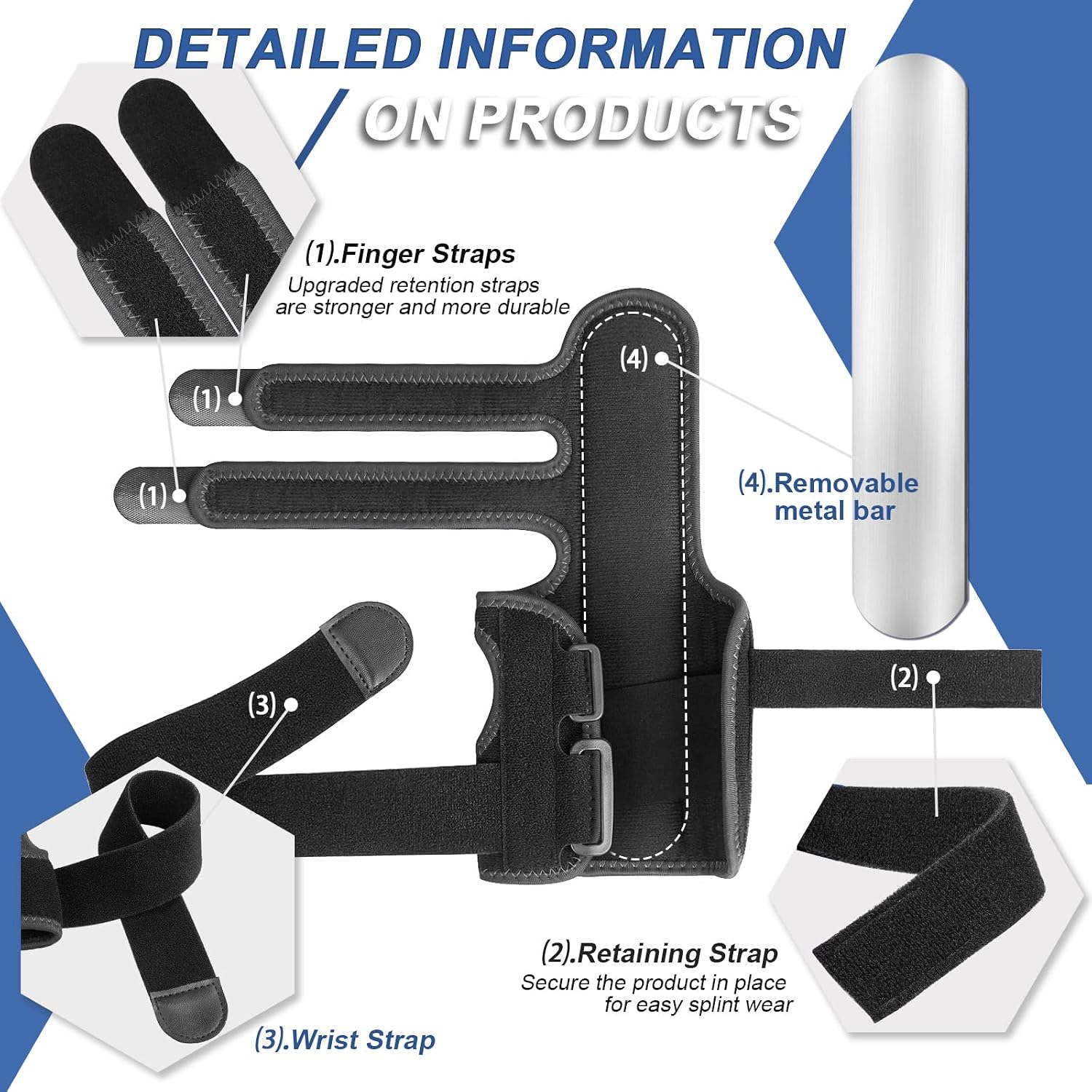 Detalle 2 de TISMOD WB02 Finger Splint for Left Hand, Adjustable Hook-and-Loop Support
