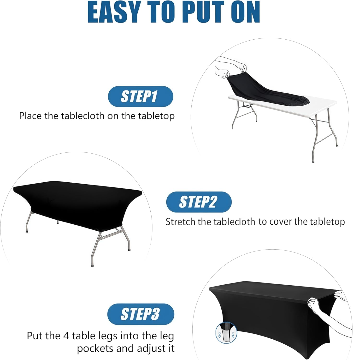 Detalle 2 de Lemict 6FT Black Fitted Stretch Tablecloth (6 Pack) for Rectangular Tables