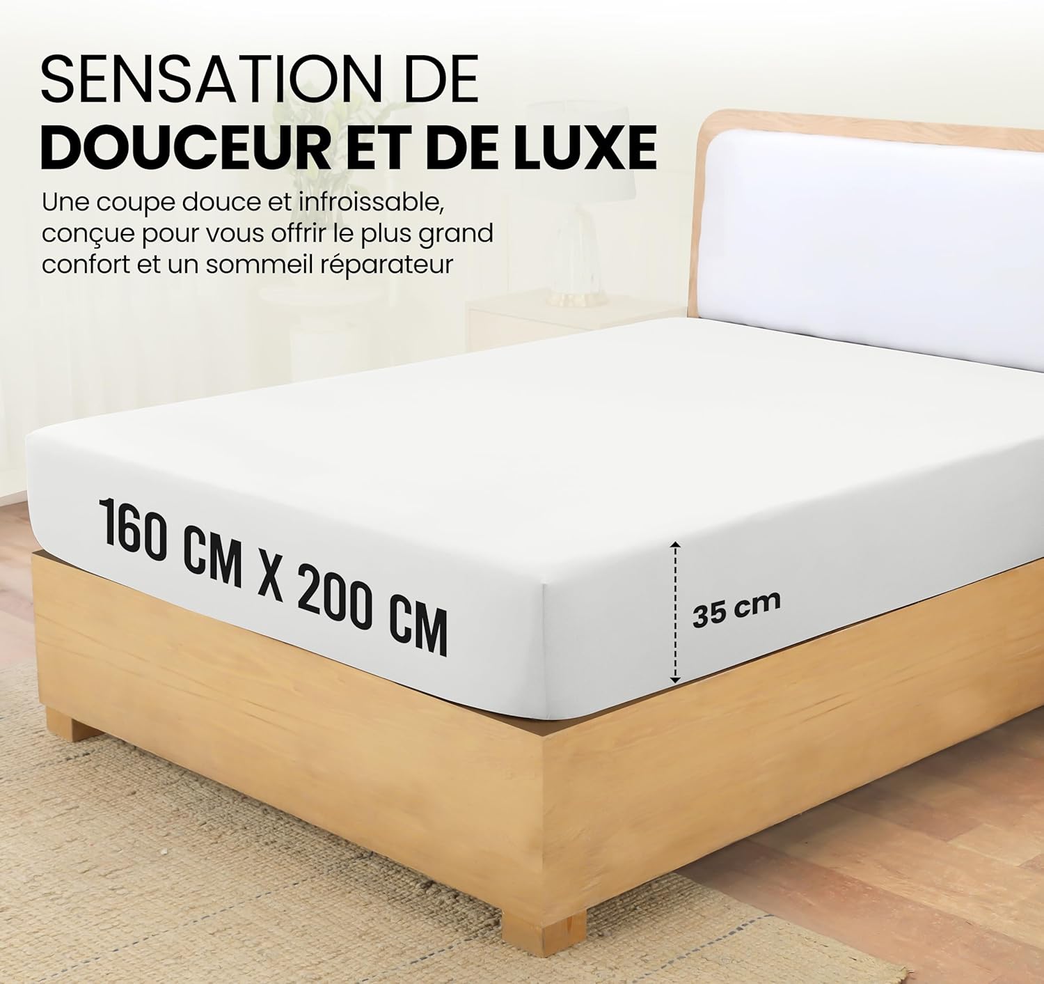 Thumbnail 1 de Utopia Bedding Drap-Housse Blanc 160 x 200 cm – Microfibre brossée, certifié OEKO-TEX