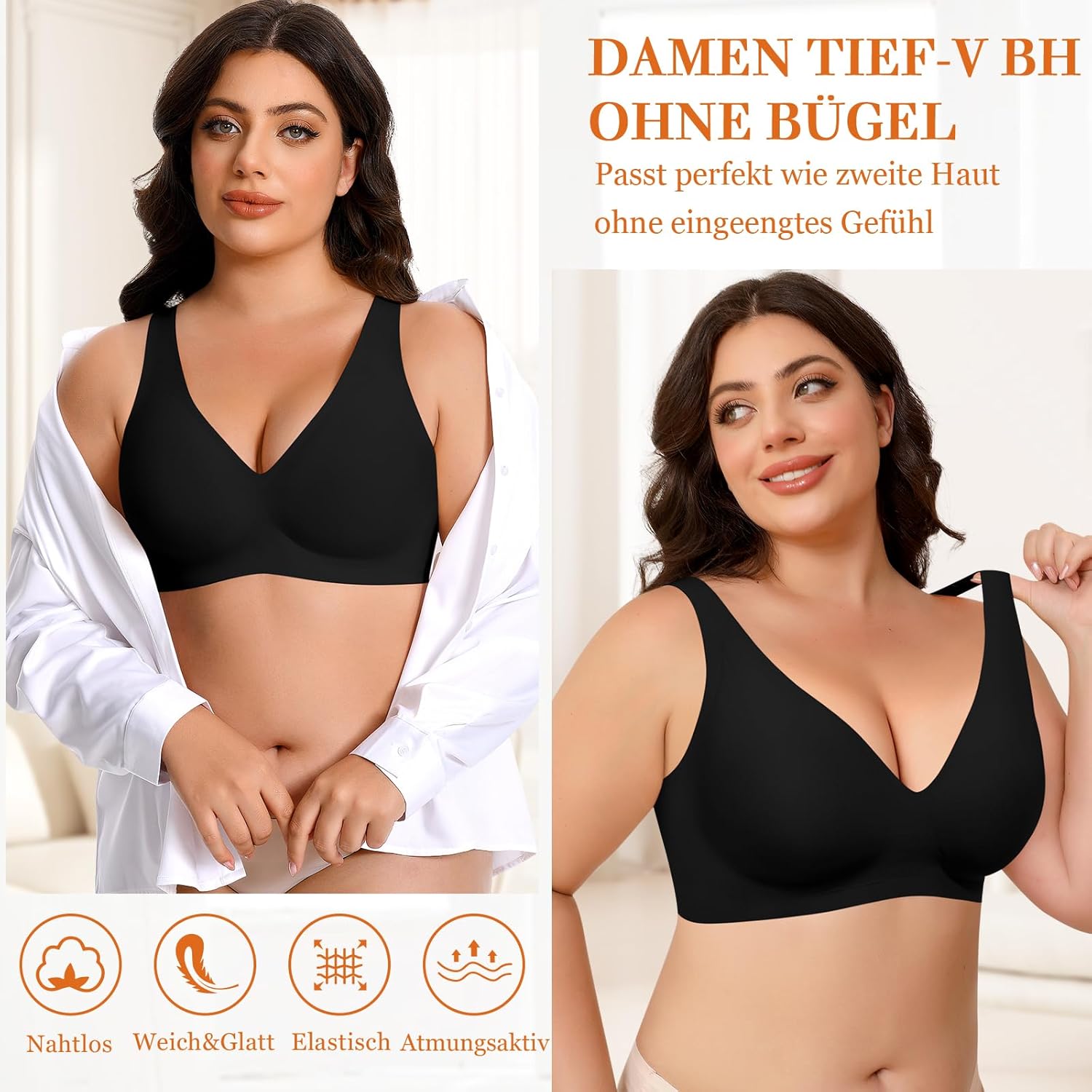 Detalle de Ganado Damen BH Tiefem V-Ausschnitt Nahtloser Bügel-BH ohne Bügel | Push Up Bralette