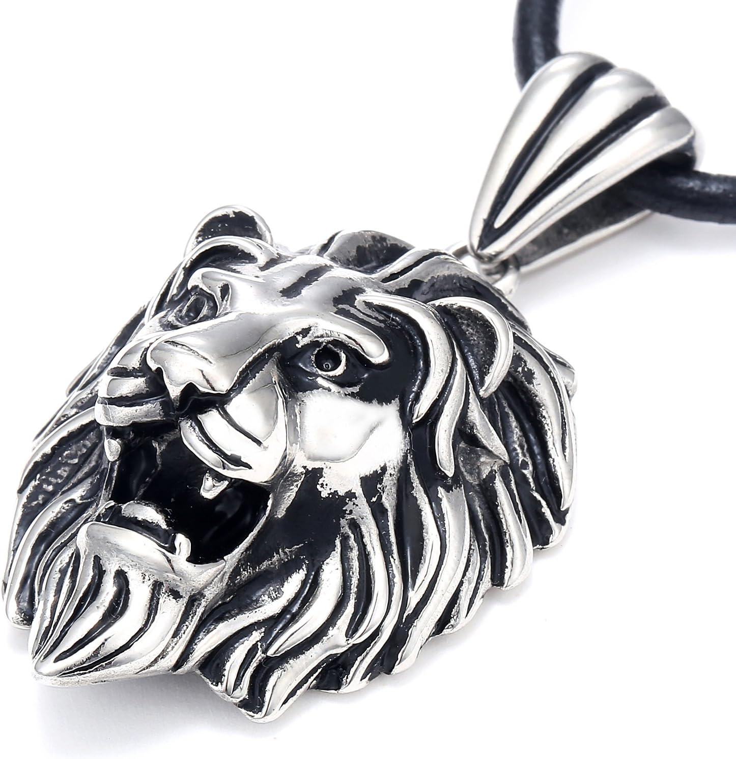 Detalle 2 de DonDon Collar cuero/ acero con colgante león 52 cm