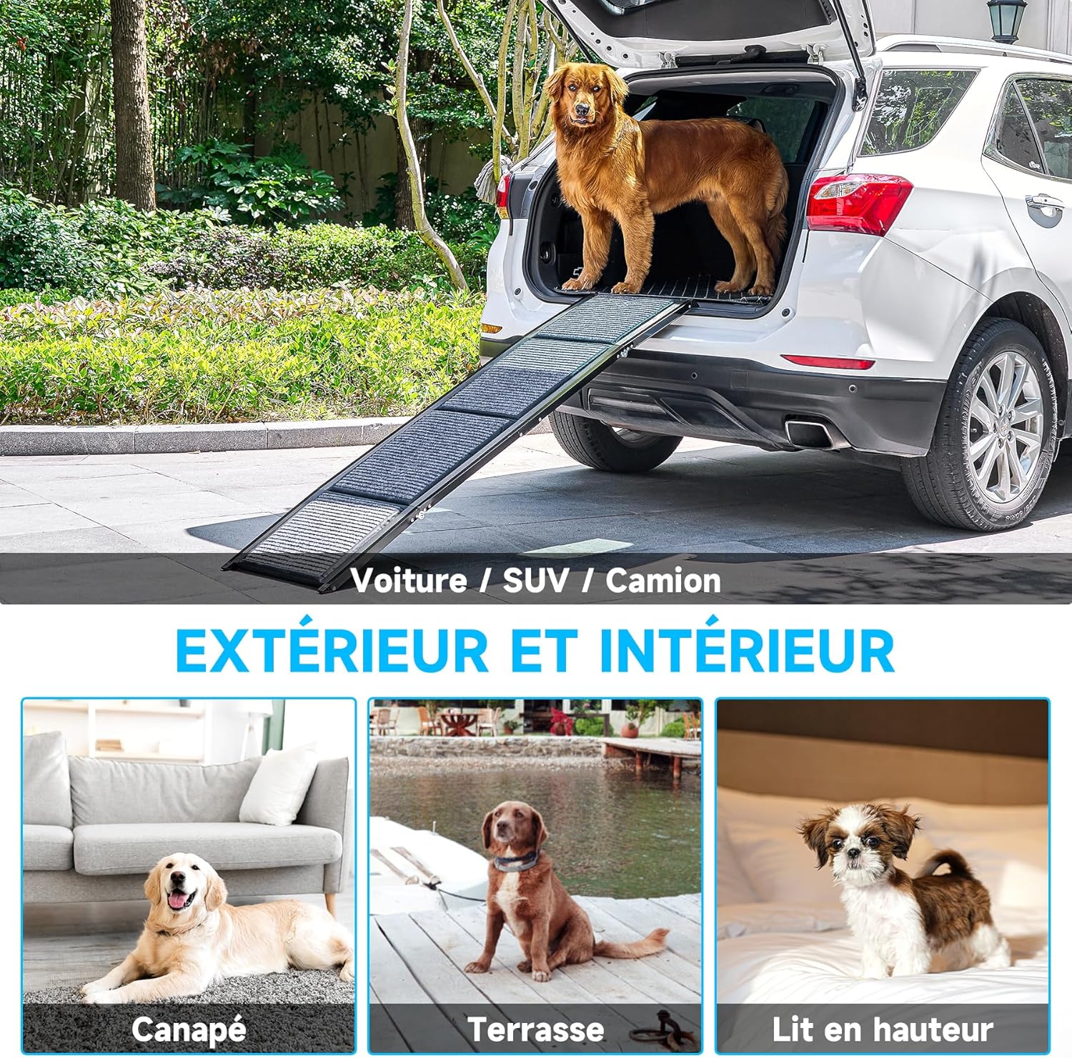Detalle de CO-Z Rampe pour Chien 160×44 cm – Rampe d’accès voiture pliable, capacité 90 kg