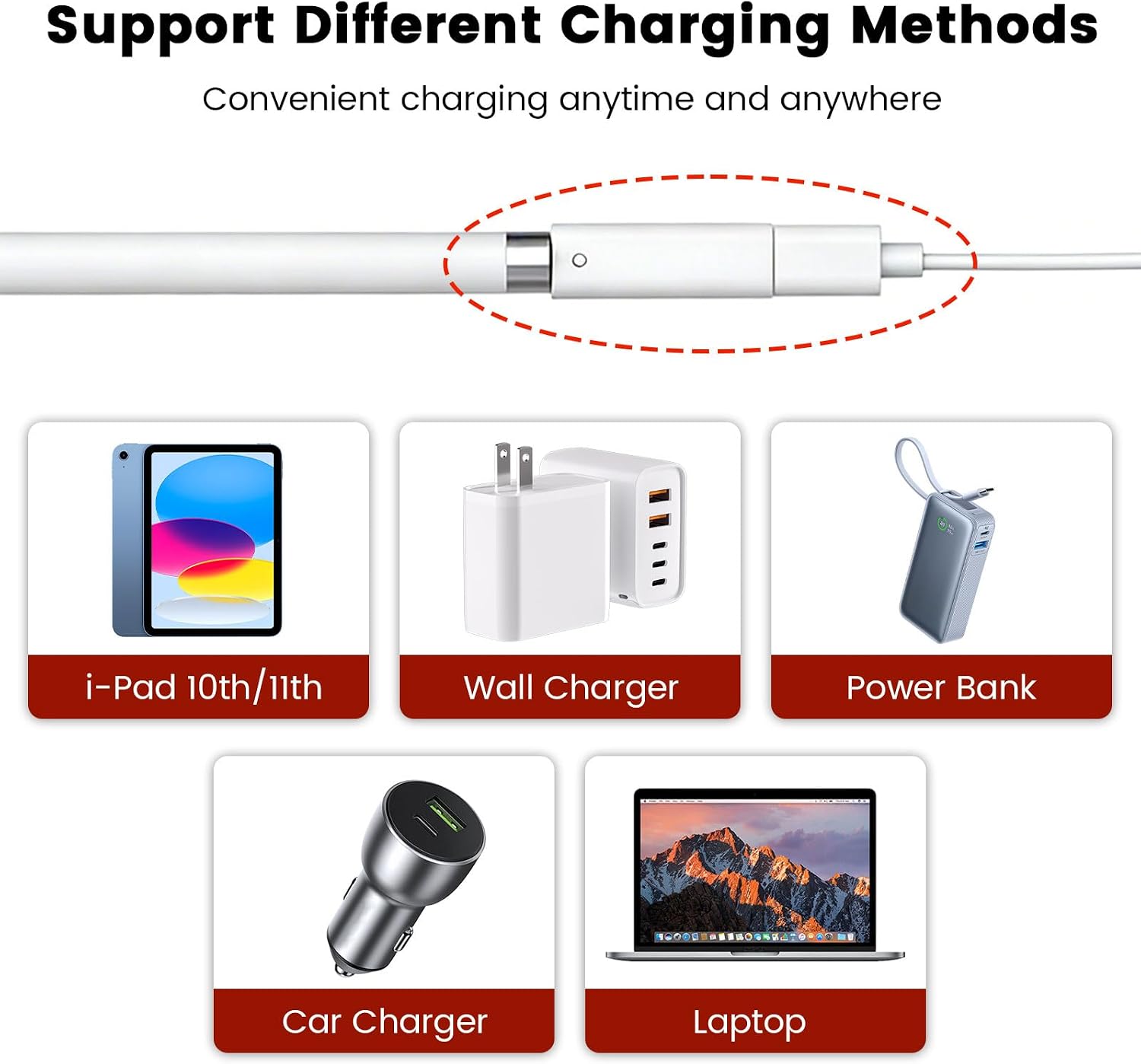 Thumbnail 6 de Lizoak USB-C to Pencil Adapter for Apple Pencil 1st Gen with Bluetooth Pairing – USB-C or Lightning Charging for iPad 10th/11th Gen (A16)