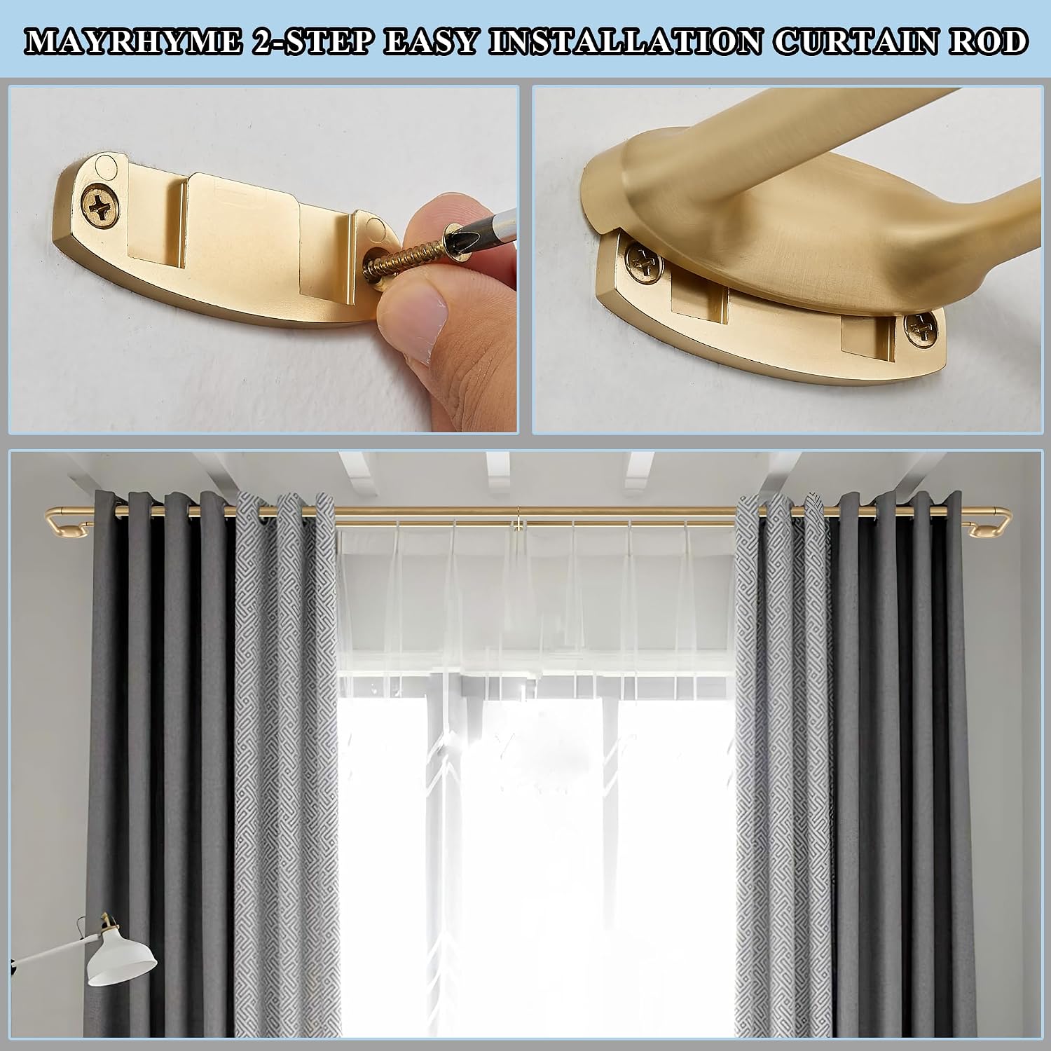 Detalle 1 de Mayrhyme podwójny karnisz zagięty 71,1–419,1 cm, ciepłe złoto