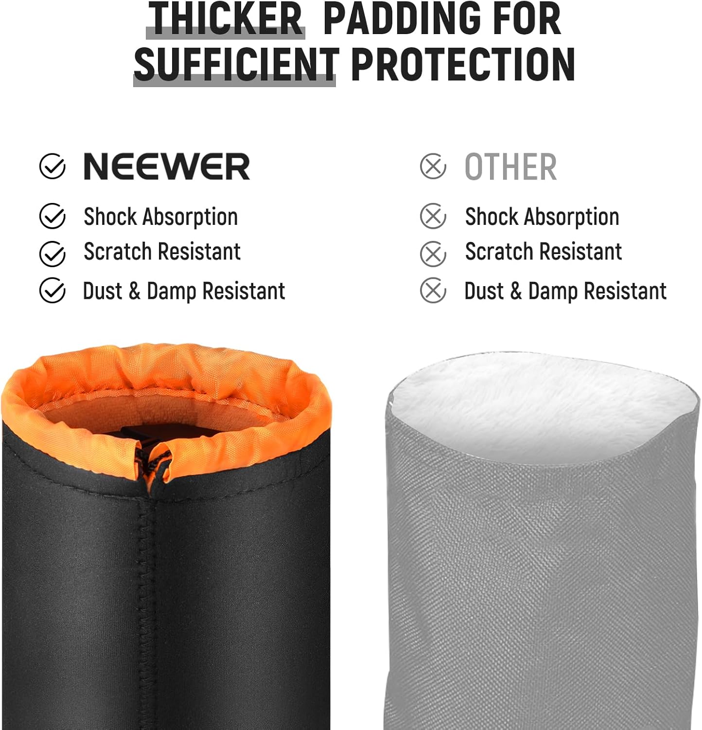 Thumbnail 6 de NEEWER pochette en néoprène pour objectif photo (4 tailles) – sac de protection épais intérieur orange