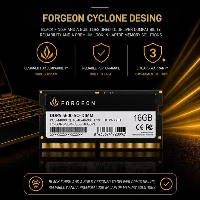 Detalle de Forgeon Cyclone PRO: SODIMM DDR5 5600 MHz 16GB CL46 Negra