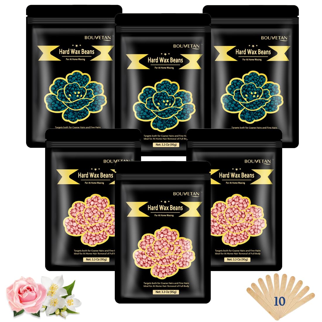 Thumbnail 6 de Bouvetan 1.3Lb/21oz Wax Beads for Brazilian, Eyebrow, Face, Bikini, Legs, Arms – 6 Packs + 10 Spatulas