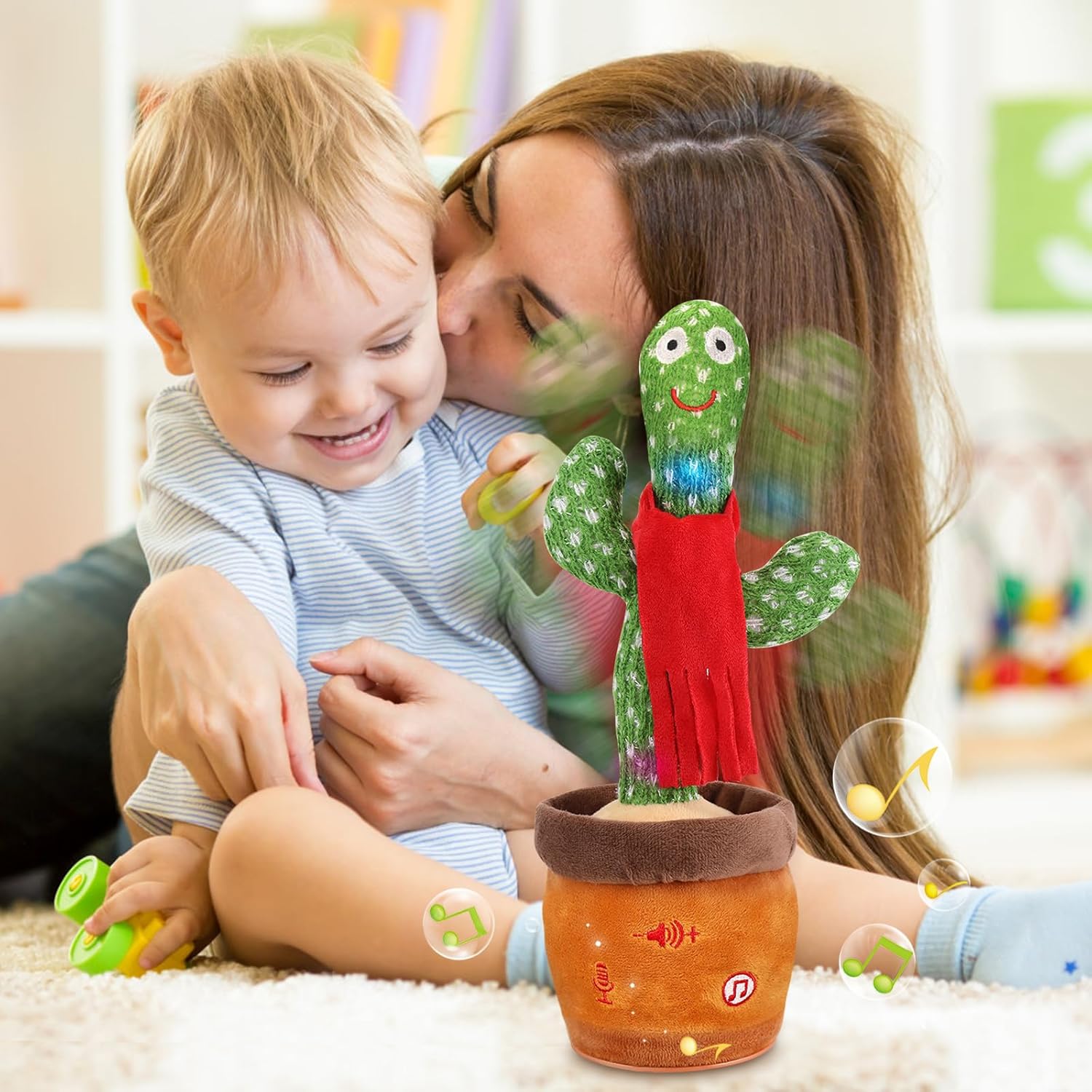 Thumbnail 5 de Edencomer Sprechender Tanzender Kaktus mit einstellbarer Lautstärke – singendes Plüschspielzeug zum Nachsprechen (roter Schal)