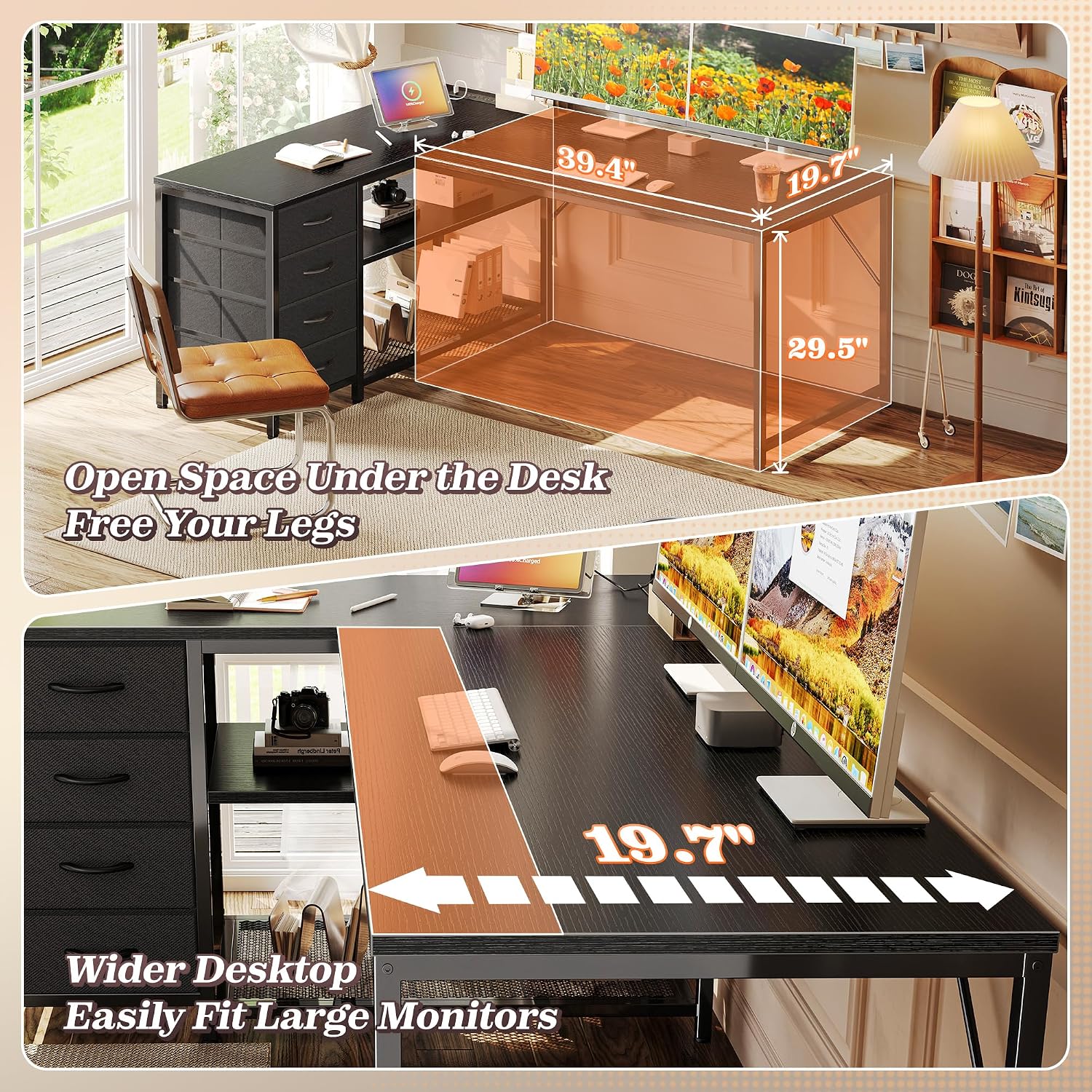 Thumbnail 4 de PRAISUN 53-Inch L-Shaped Desk with Power Outlets, 4 Drawers & Reversible Layout