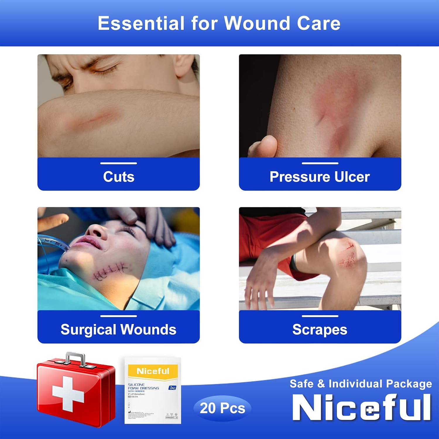 Thumbnail 4 de Niceful 2x2 Silicone Foam Dressing