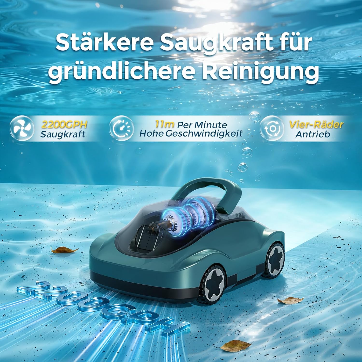 Detalle 2 de Poolroboter Kabelloser Akku-Poolsauger C5 – 180 Min Laufzeit, starke Saugkraft, intelligenter Navigationssensor