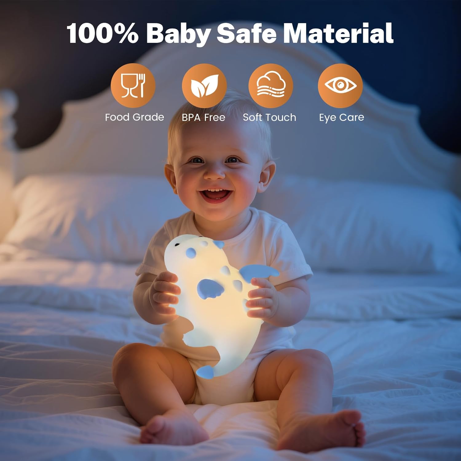 Detalle de AVEKI Night Light for Kids – Cute Milk Dragon Silicone Lamp (Blue) with 7 Colours, Dimmable & Rechargeable