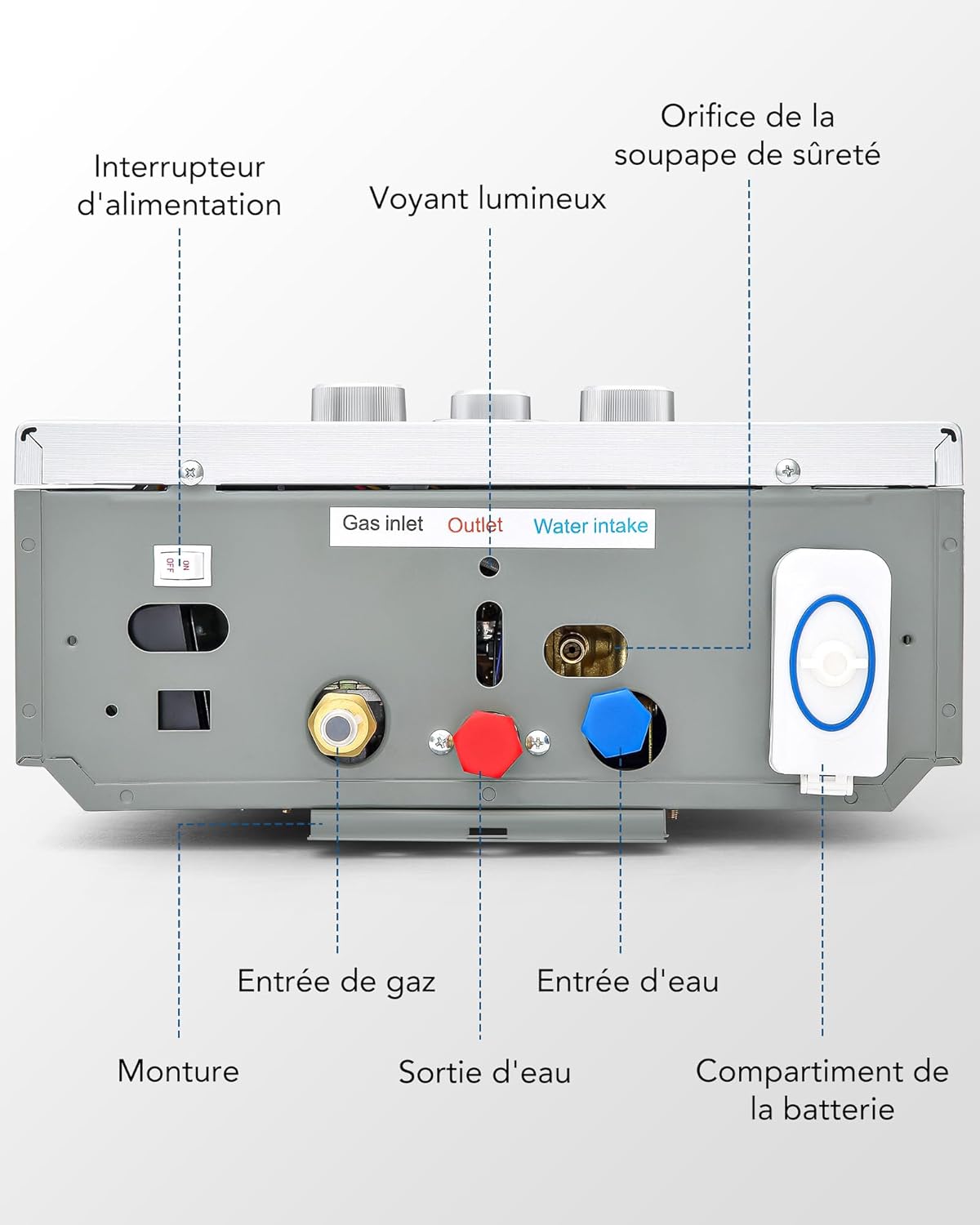 Thumbnail 6 de CO-Z Chauffe-eau à gaz instantané 30,6 kW GPL – débit 18 L/min, portable pour extérieur