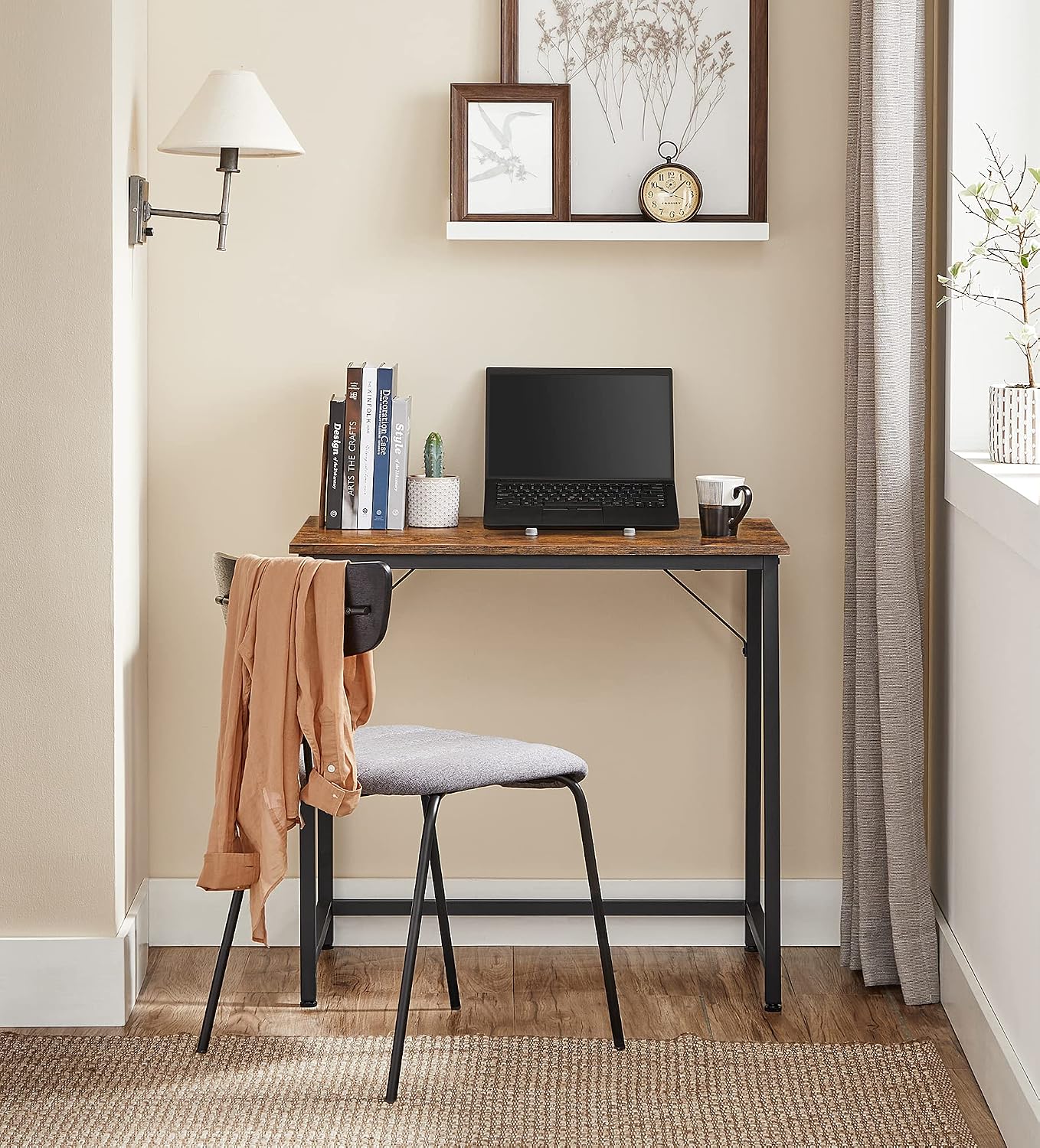 Thumbnail 1 de VASAGLE Office Desk Table Workstation 80 x 50 x 75 cm – Industrial Style, Rustic Brown & Black