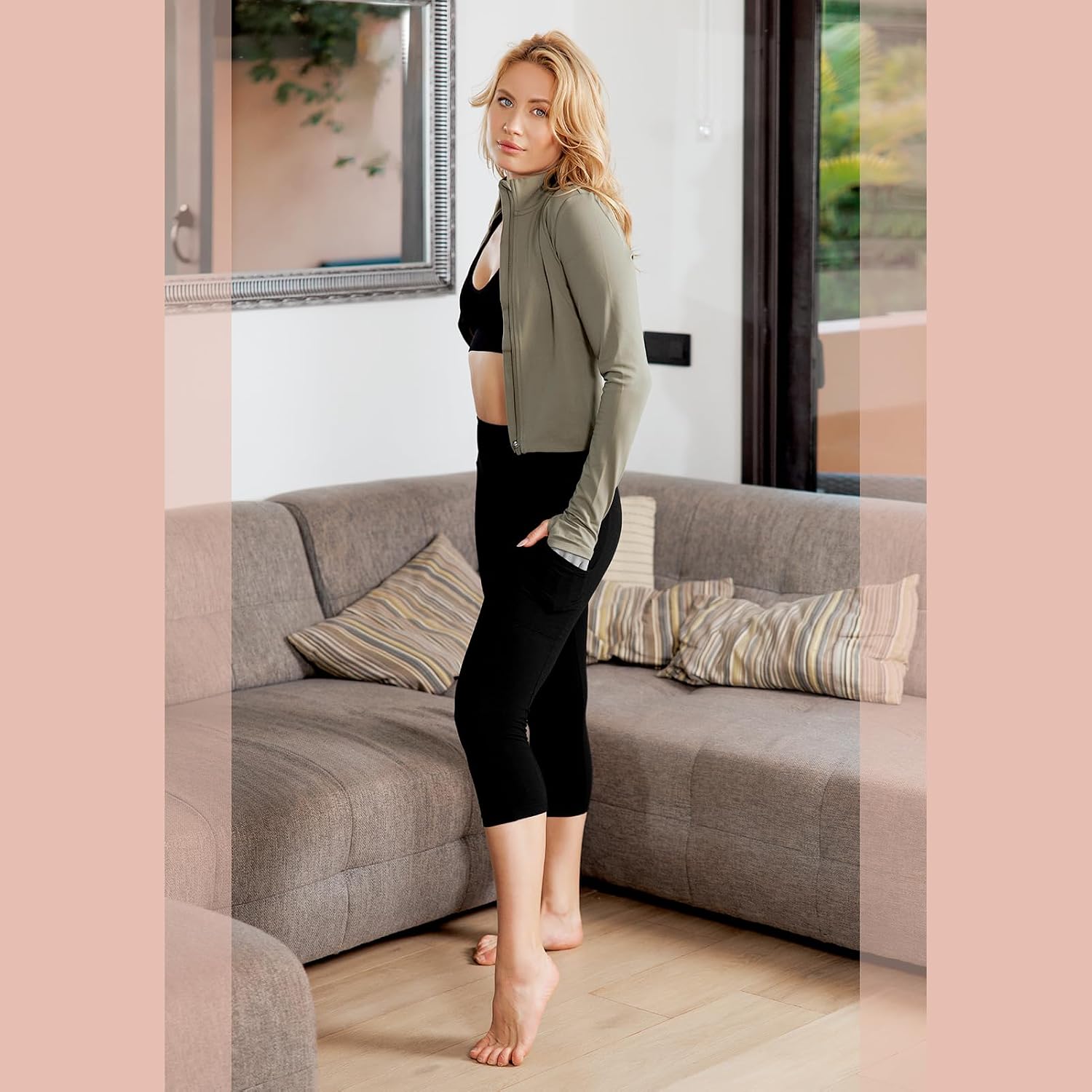 Detalle de SINOPHANT High Waisted Leggings with Pockets Women — Full Length, Butter-soft Stretch Yoga Pants