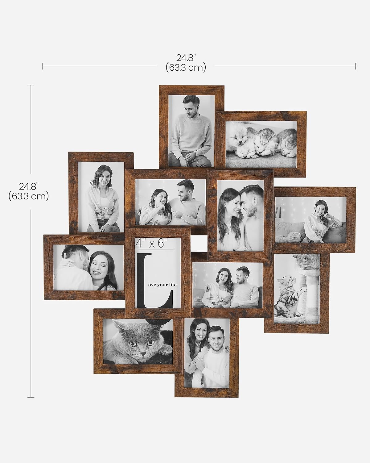 Detalle de SONGMICS Picture Frame Collage for 12 Photos (4x6) – Wall-Mounted Glass MDF Set (RPF022X01)
