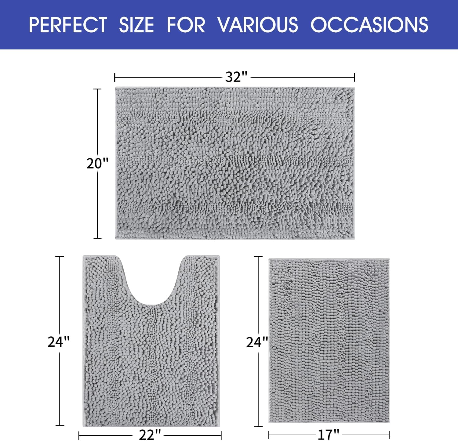 Thumbnail 1 de ACCUMTEK Striped Light Grey Bathroom Rug Set 3-Piece