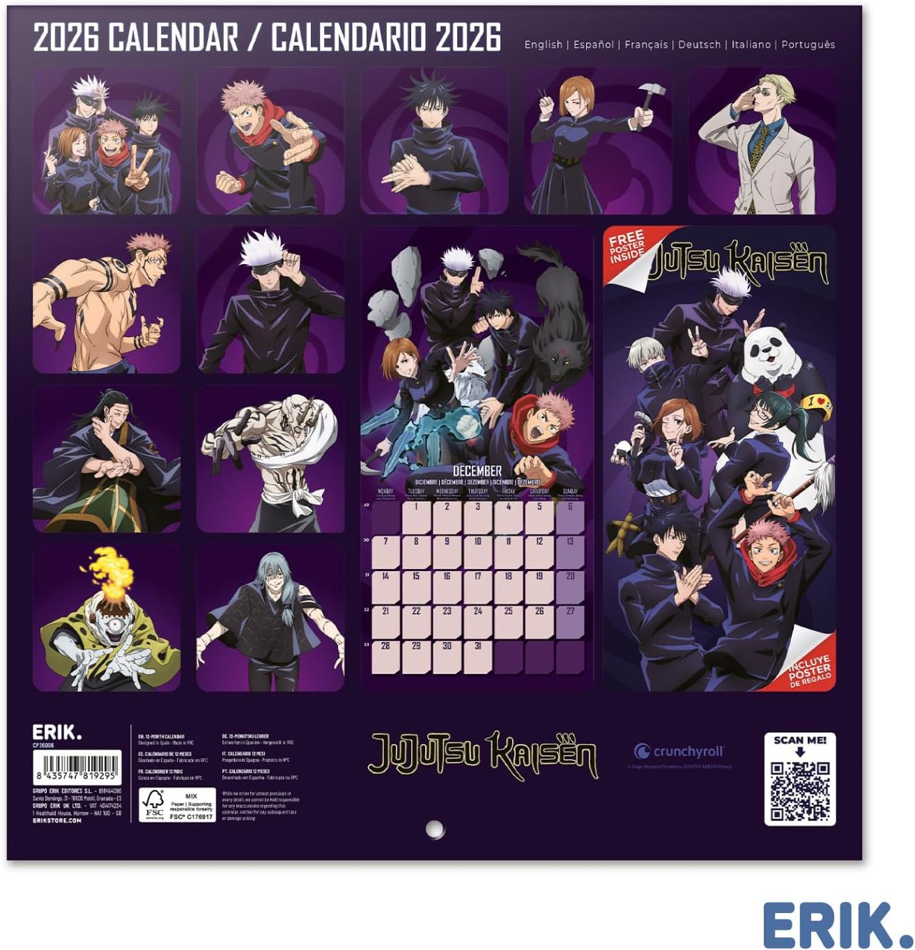 Detalle 2 de Grupo Erik Jujutsu Kaisen Wall Calendar 2026 30cm